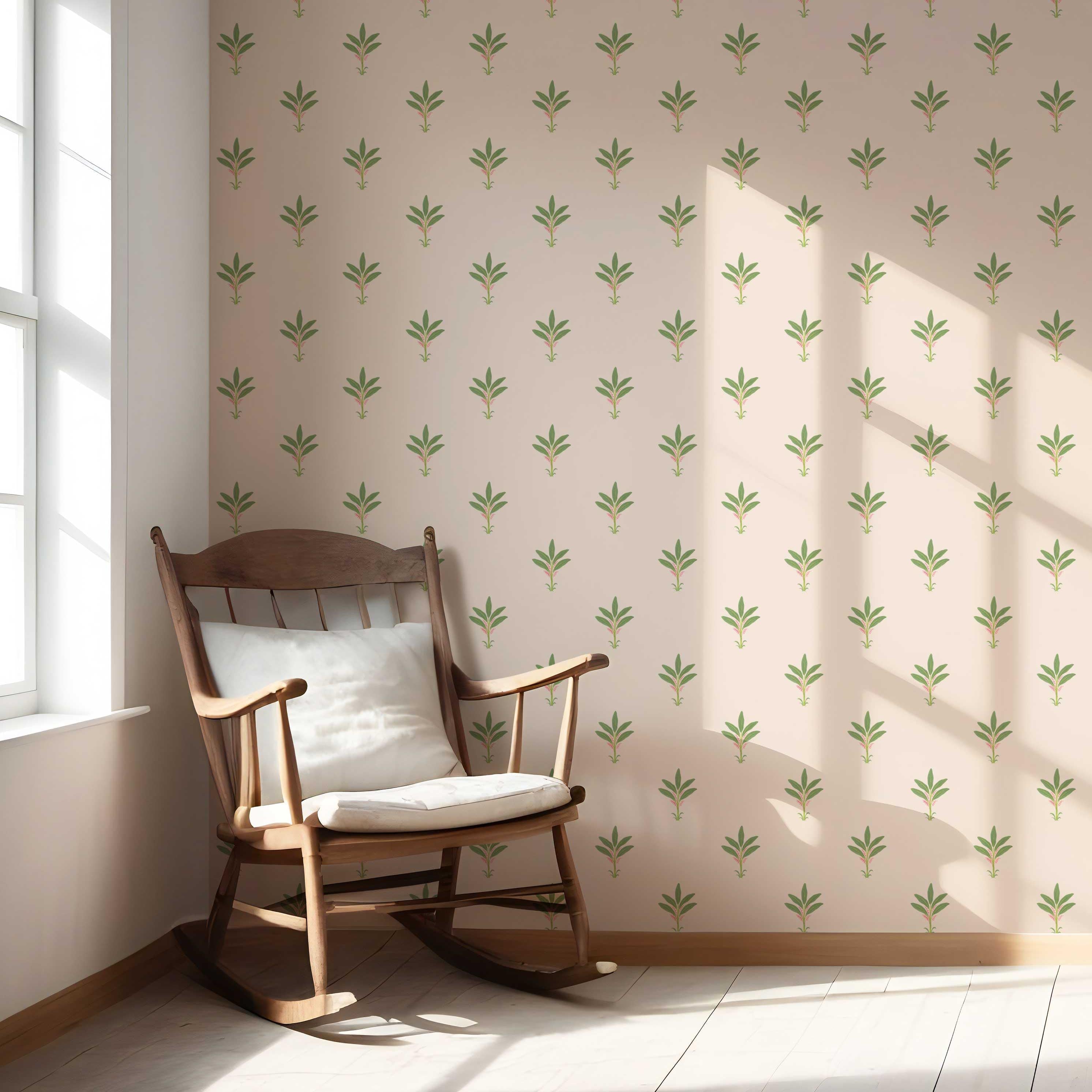 Vintage-Inspired Floral Block Print Nursery Wallpaper (Pastel Pink/ Green)