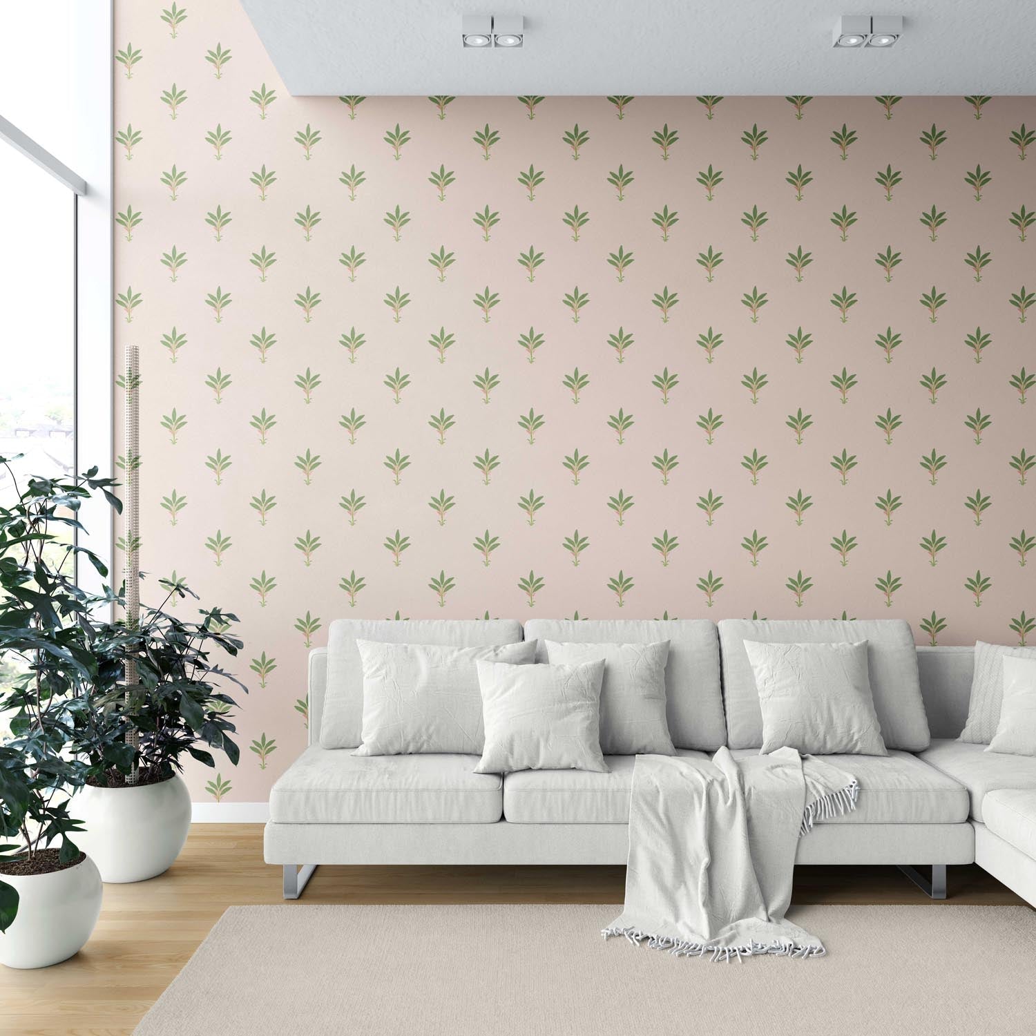 Vintage-Inspired Floral Block Print Shower Toilet Wallpaper (Pastel Pink/ Green)