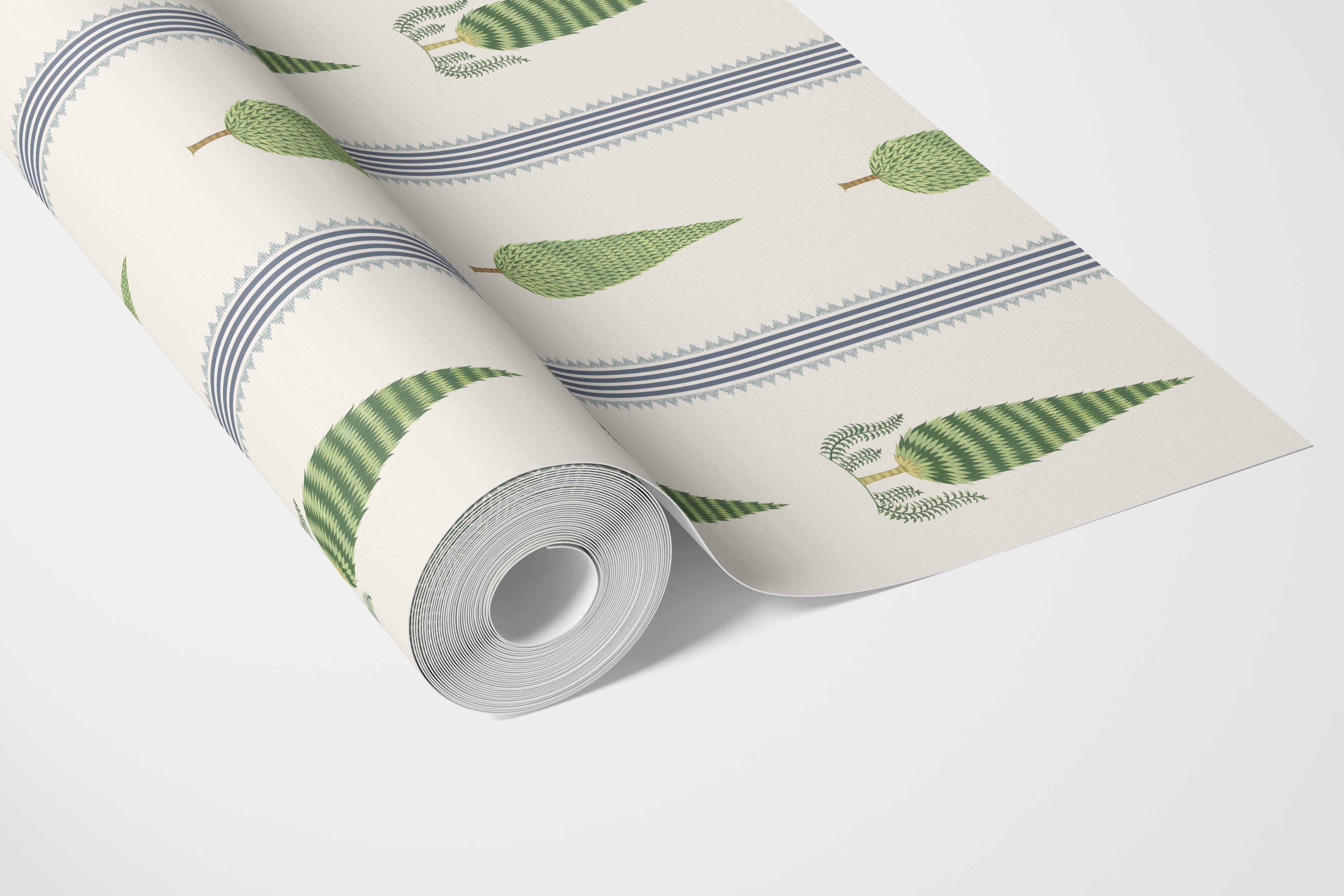 Modern Floral/ Botanical Leaf Print Bathroom Wallpaper Sample (Green/ White/ Blue)