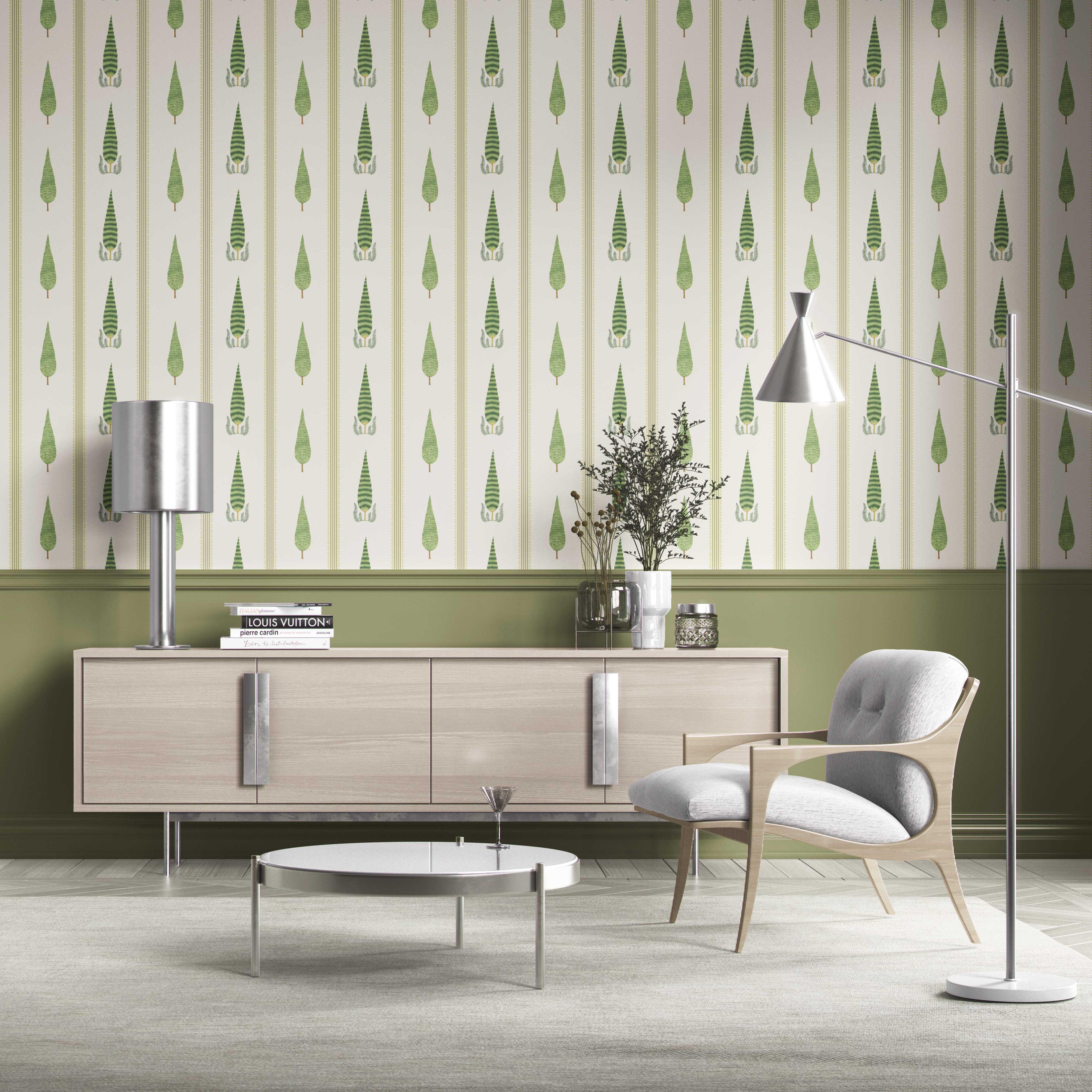 Modern Floral/ Botanical Leaf Print Kitchen Wallpaper Sample (Green/ White)