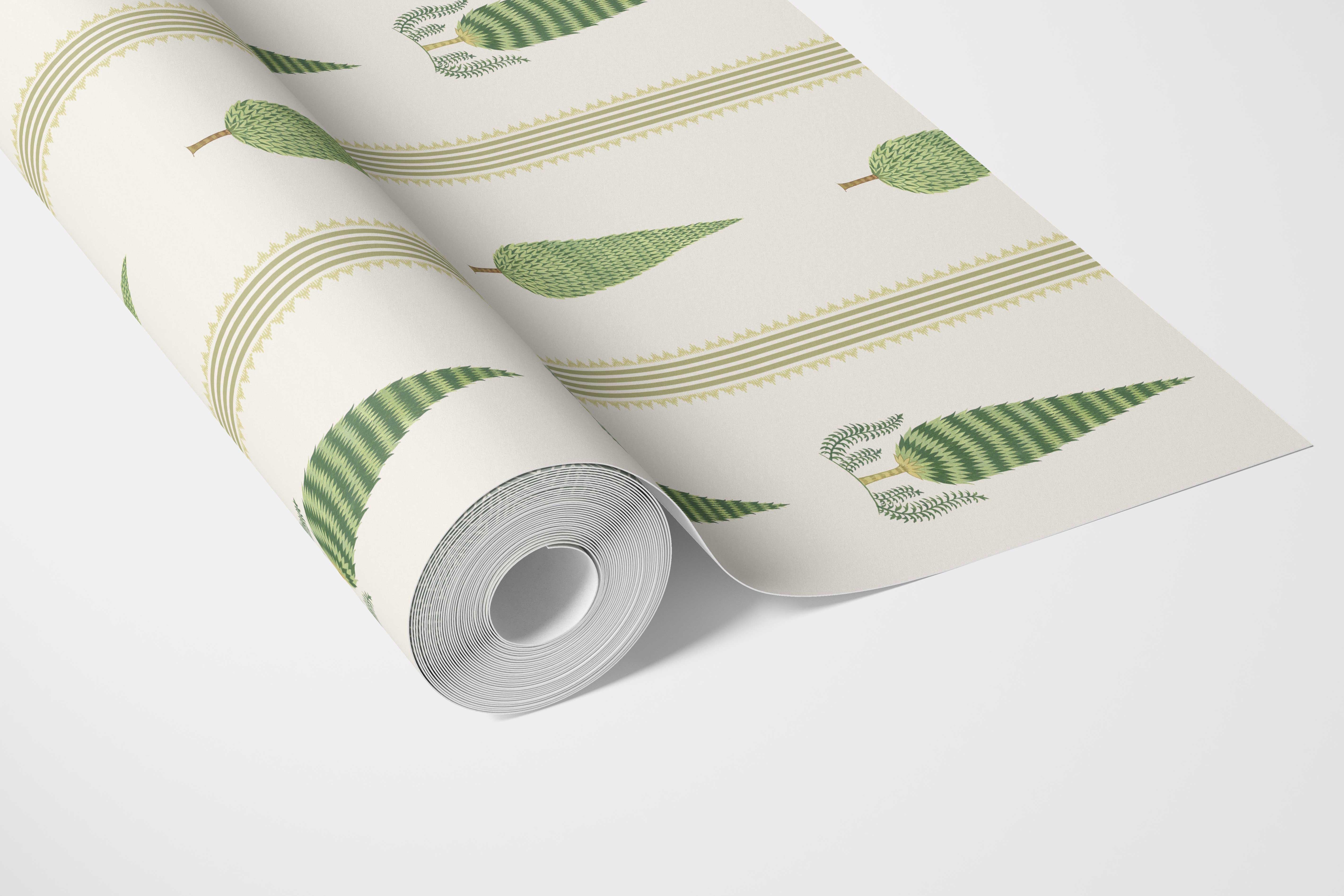 Modern Floral/ Botanical Leaf Print Bathroom Wallpaper Sample (Green/ White)