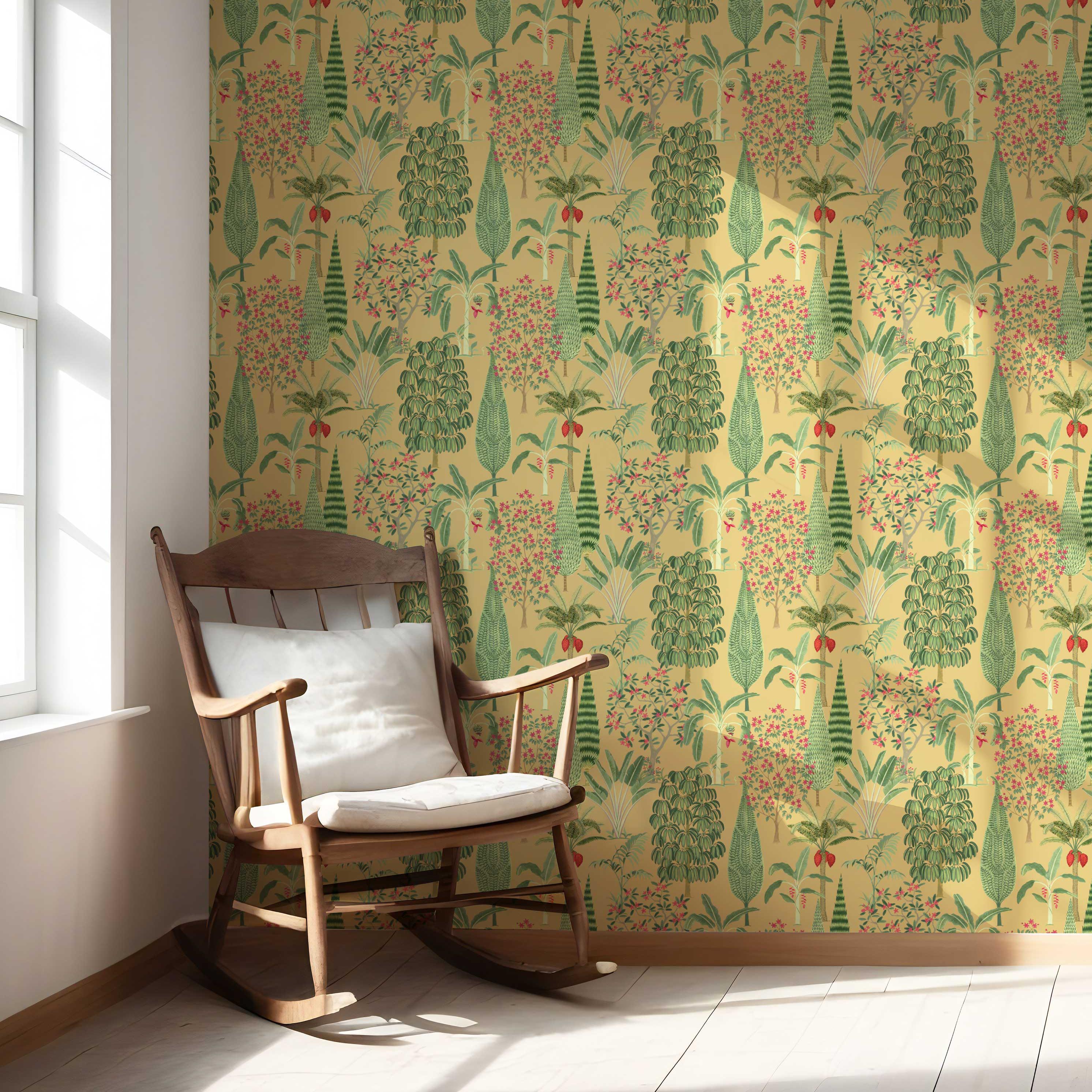 Tropical Floral/ Botanical Nursery Wallpaper (Yellow/ Green/ Pink/ Red)