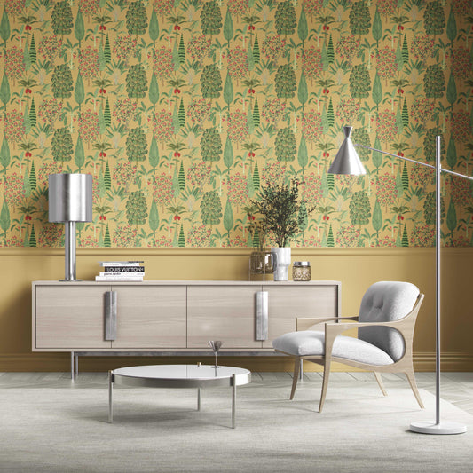 Tropical Floral/ Botanical Traditional Wallpaper Sample (Yellow/ Green/ Pink/ Red)