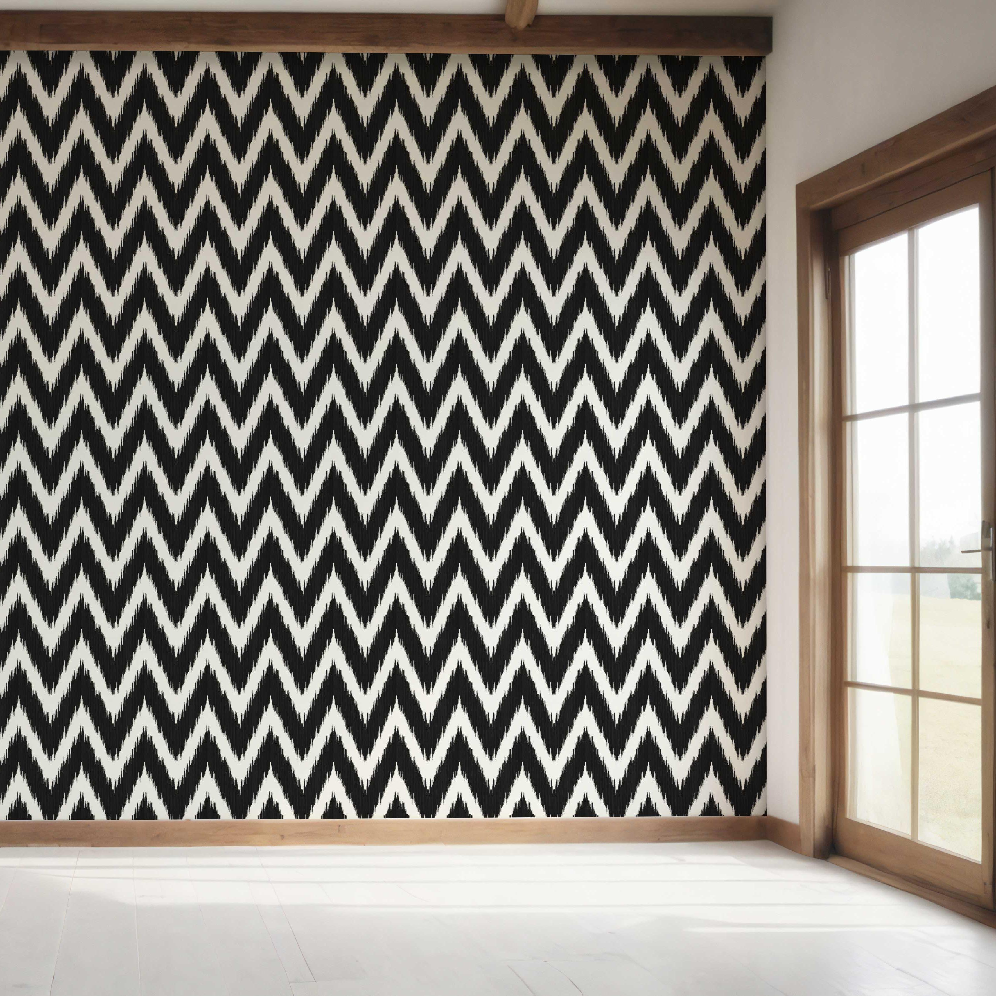 Neutral Chevron/ Zigzag Geometric Bedroom Wallpaper (Black/ White)