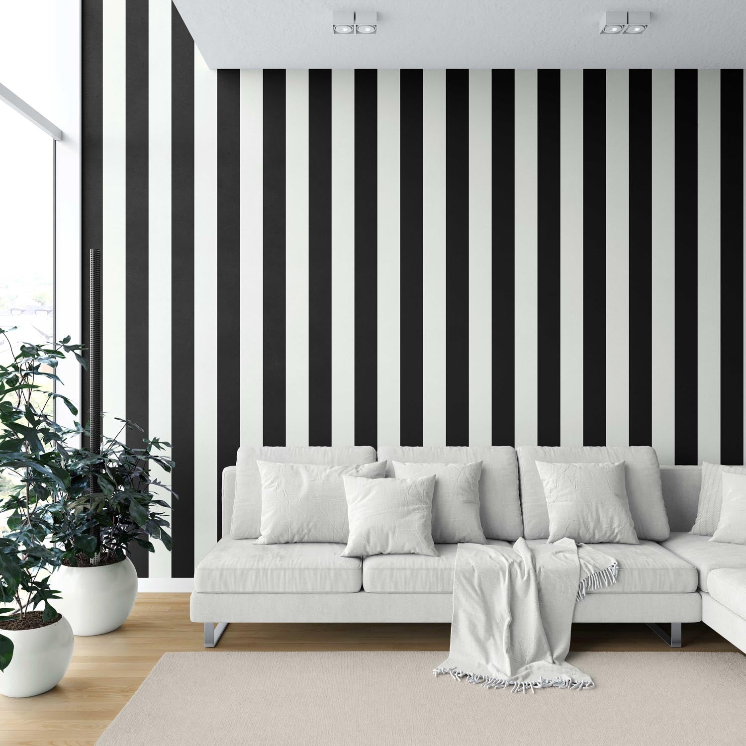 Neutral Scandi/ Geometric Striped Shower Toilet Wallpaper Sample (Black/ White)