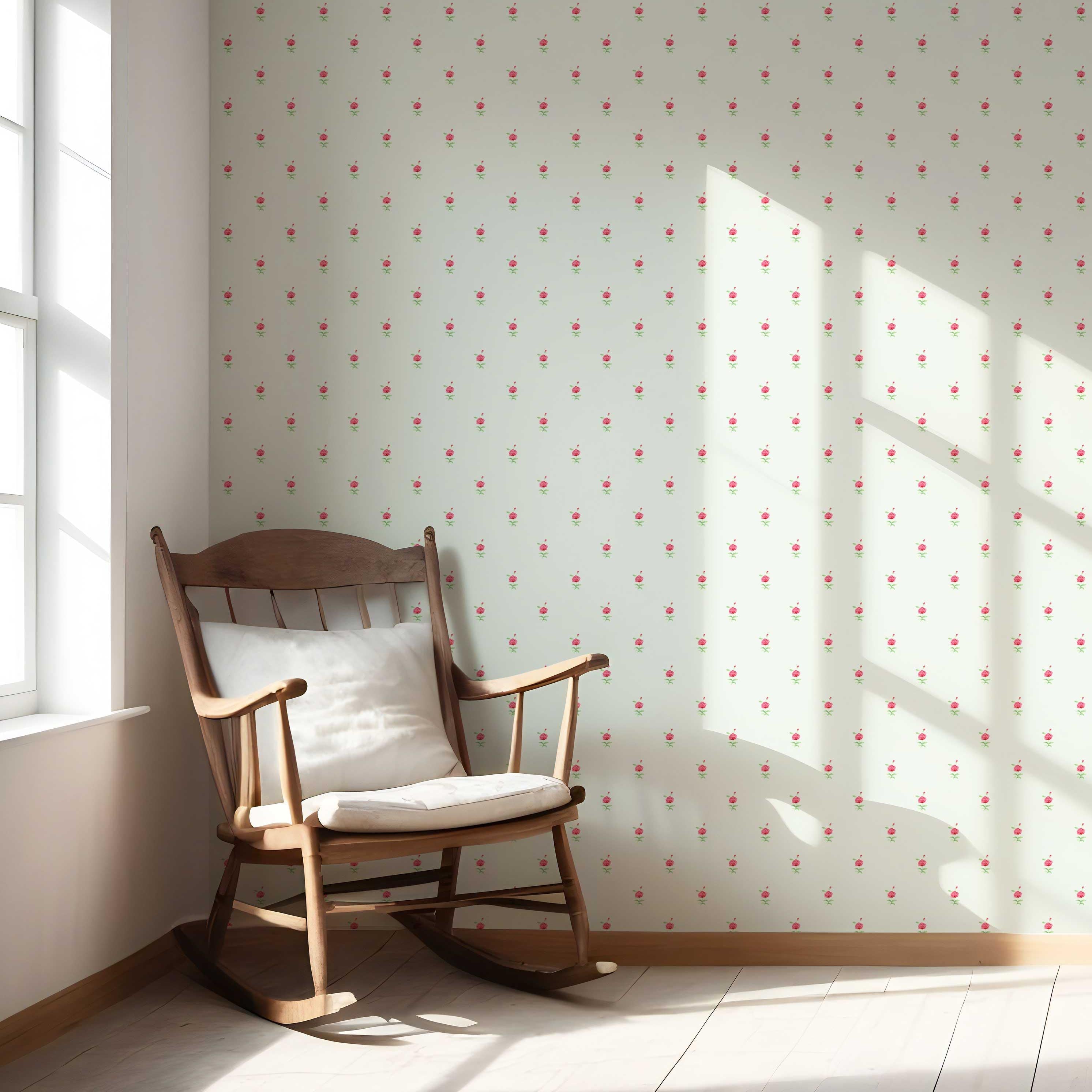 Vintage-Inspired Floral Block Print Nursery Wallpaper Sample (Mint Green/ Pink)