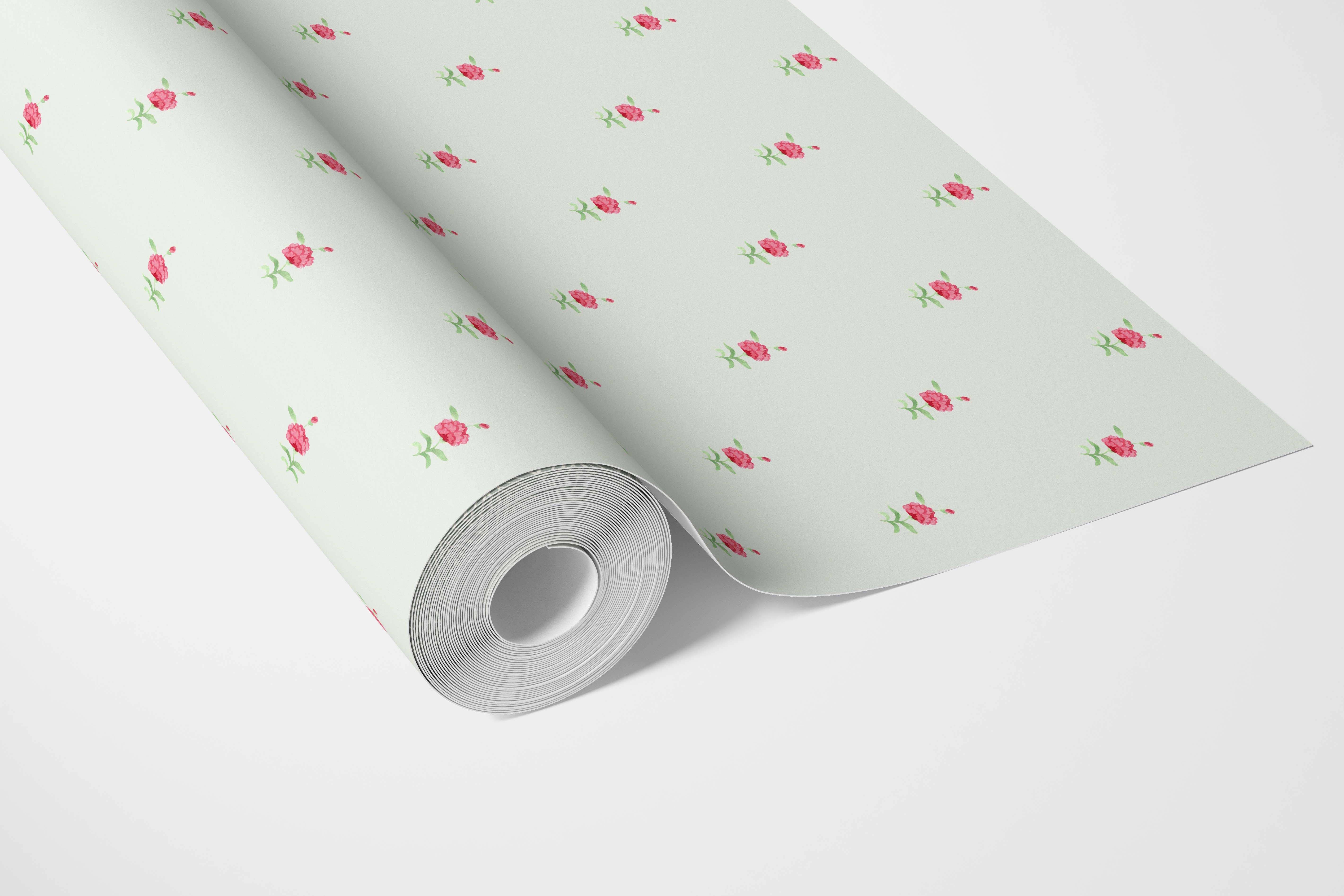 Vintage-Inspired Floral Block Print Kitchen Wallpaper Sample (Mint Green/ Pink)