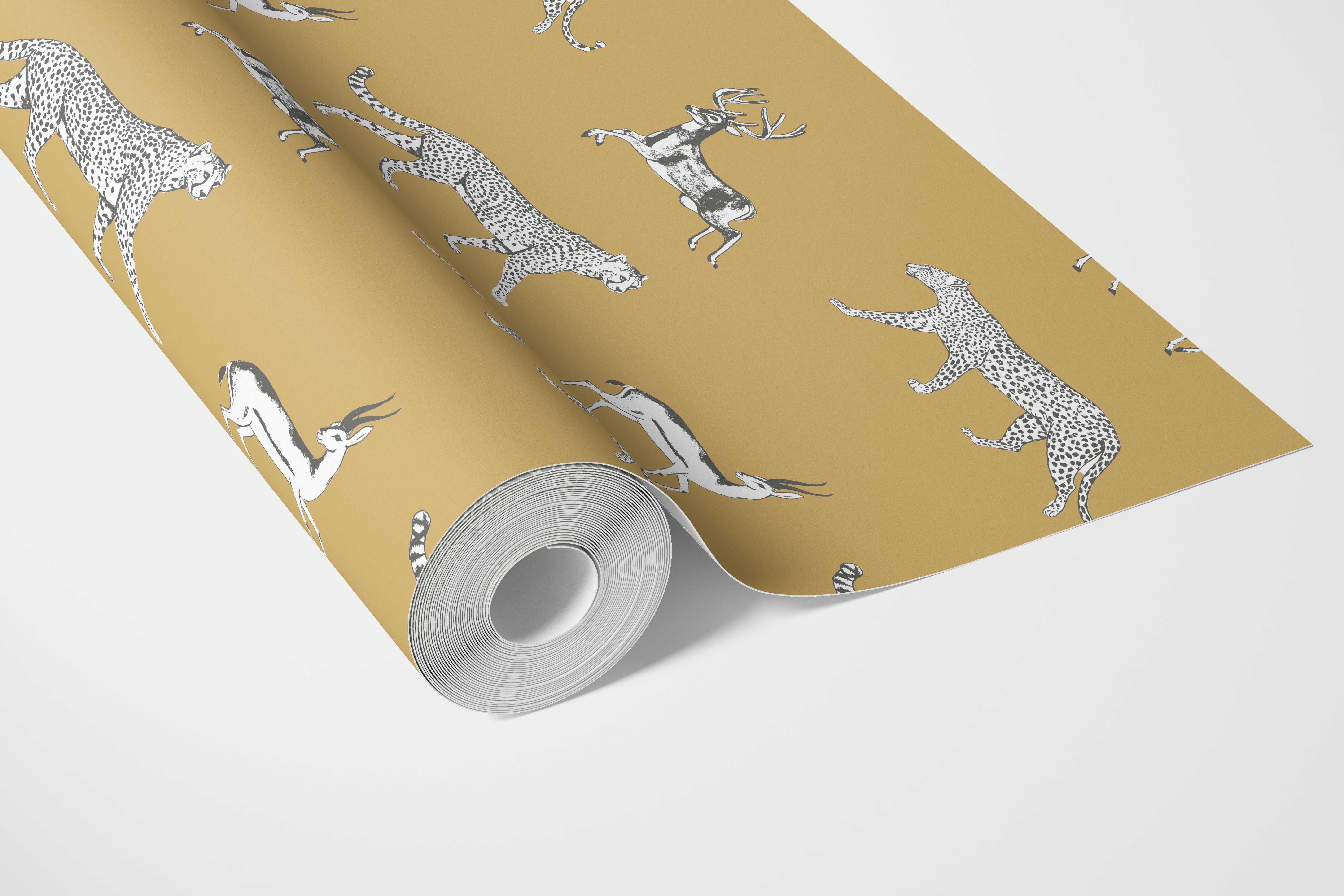 Leopard Animal Print Bathroom Wallpaper (Yellow/ White/ Gray)