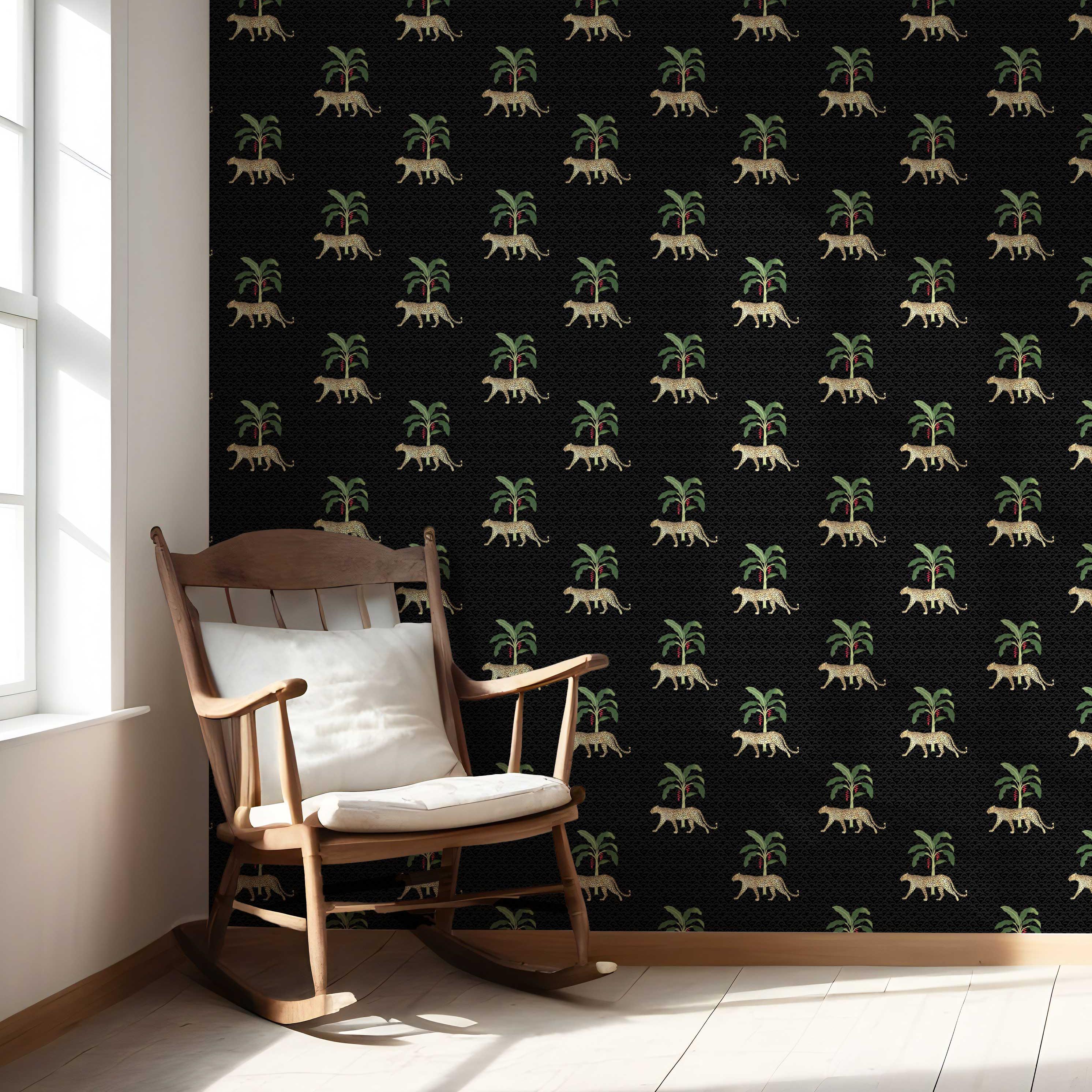 Leopard Animal Print Nursery Wallpaper (Black/ Tan/ Red/ Green)