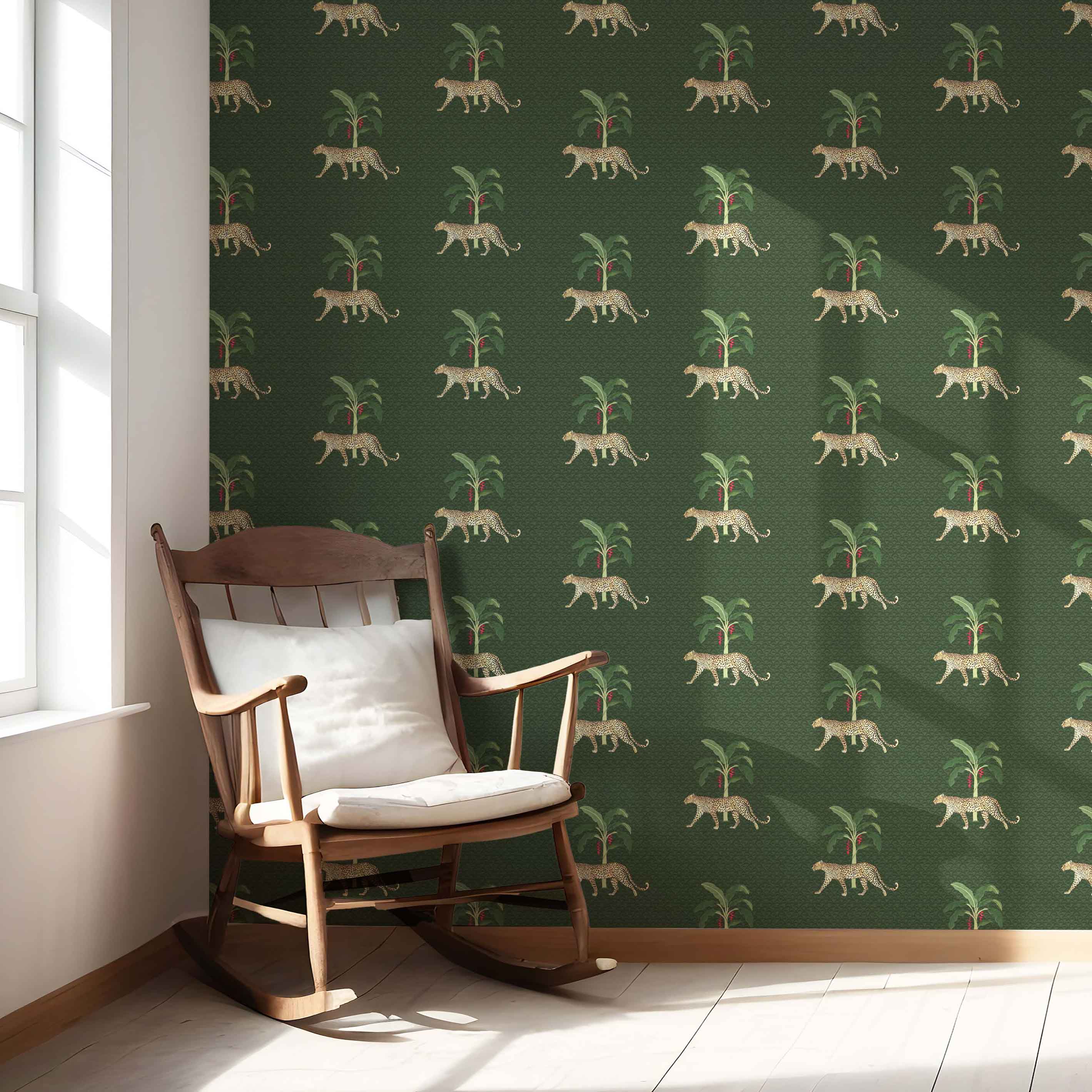 Leopard Animal Print Nursery Wallpaper (Green/ Red/ Tan)