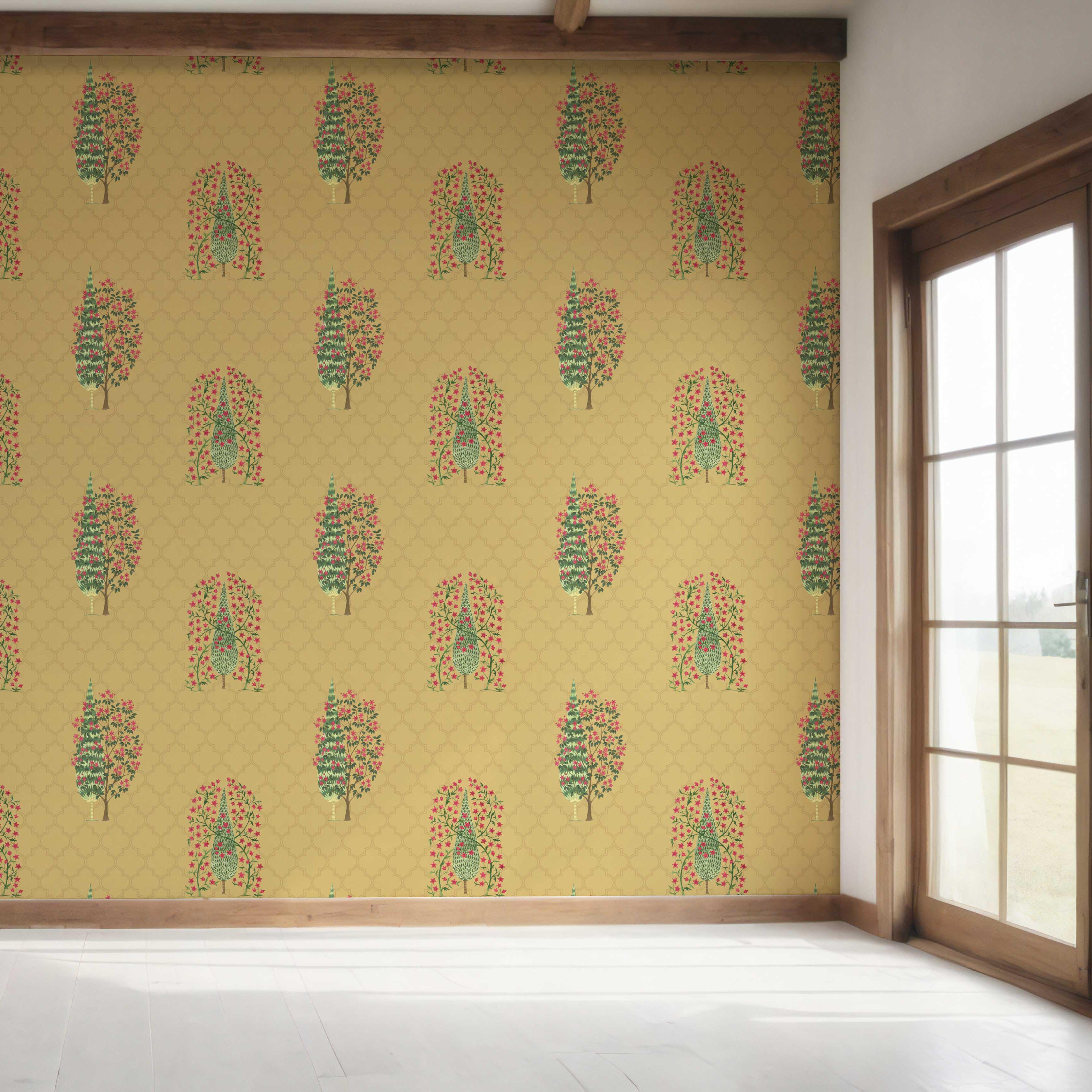 Botanical/ Floral Print Bedroom Wallpaper (Yellow/ Pink/ Green)