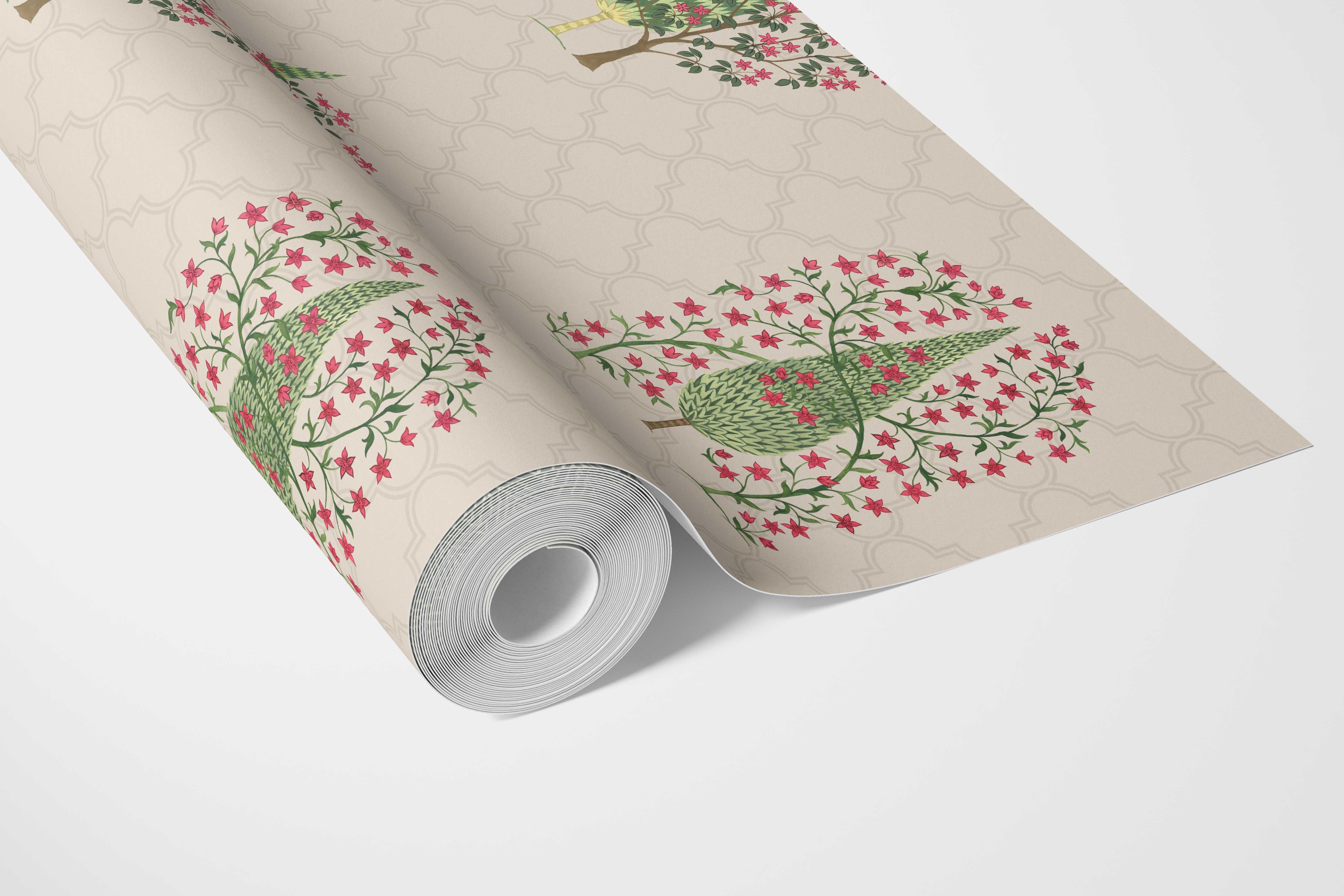 Botanical/ Floral Print Bathroom Wallpaper Sample (Beige/ Pink/ Green)
