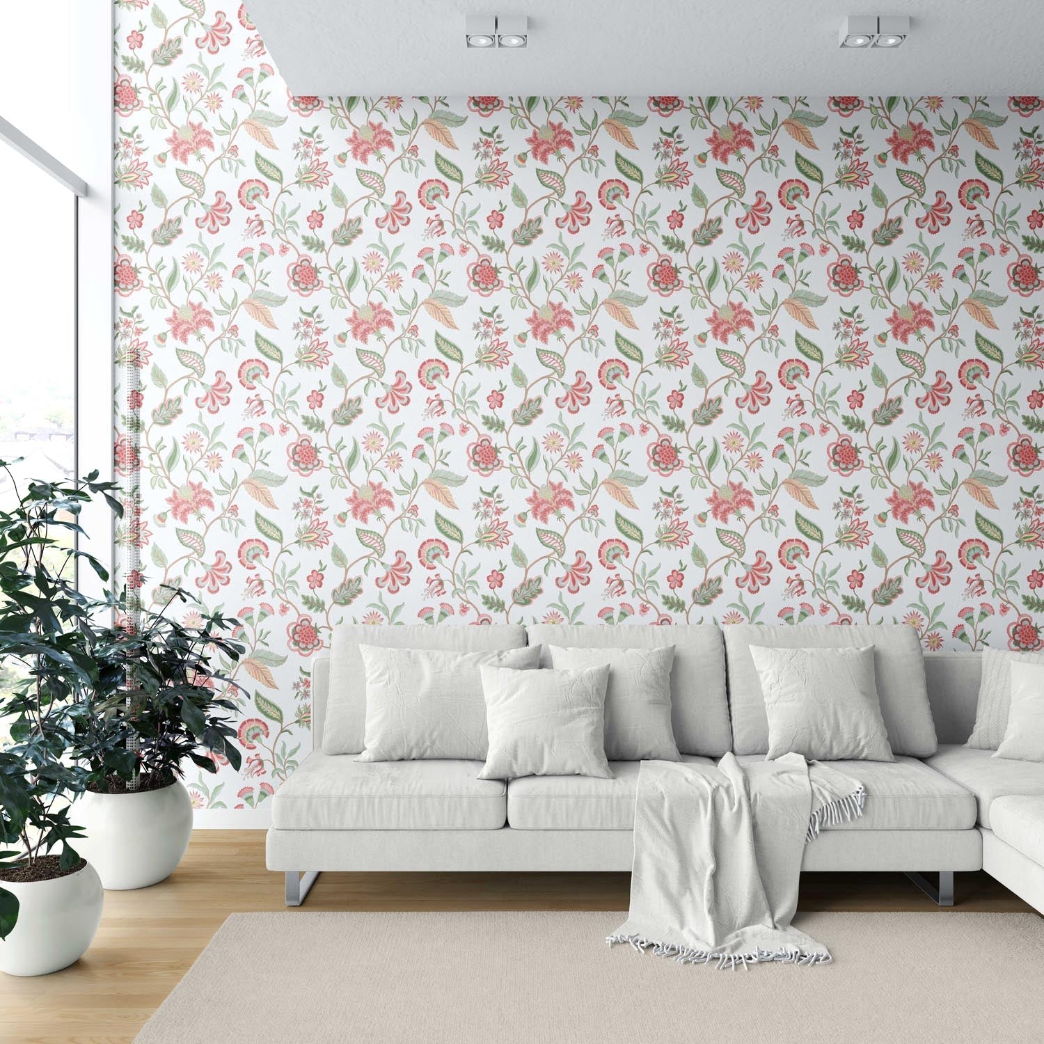 Botanical/ Floral Chinoiserie Shower Toilet Wallpaper Sample (Red/ Pink/ Green/ Blue)