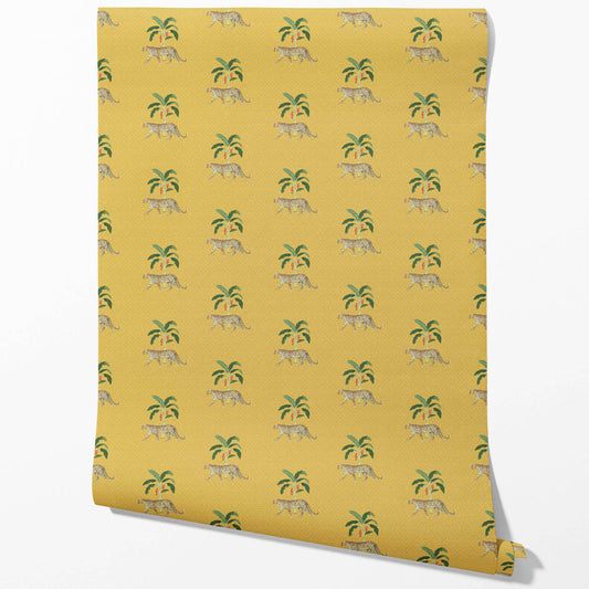 Leopard Animal Print Traditional Wallpaper (Yellow/ Green/ Red/ Tan)