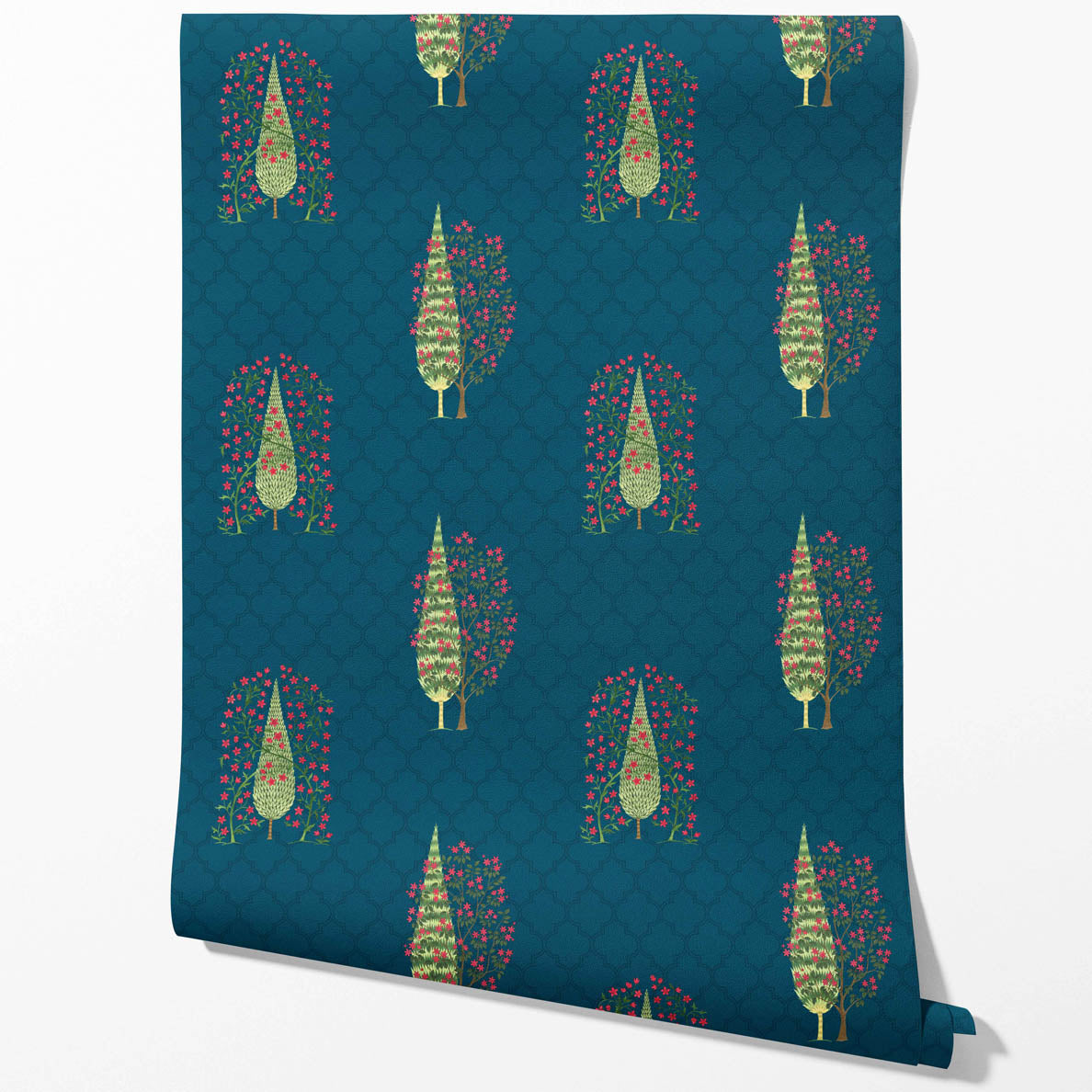 Botanical/ Floral Print Kitchen Wallpaper Sample (Teal Blue/ Pink/ Green)