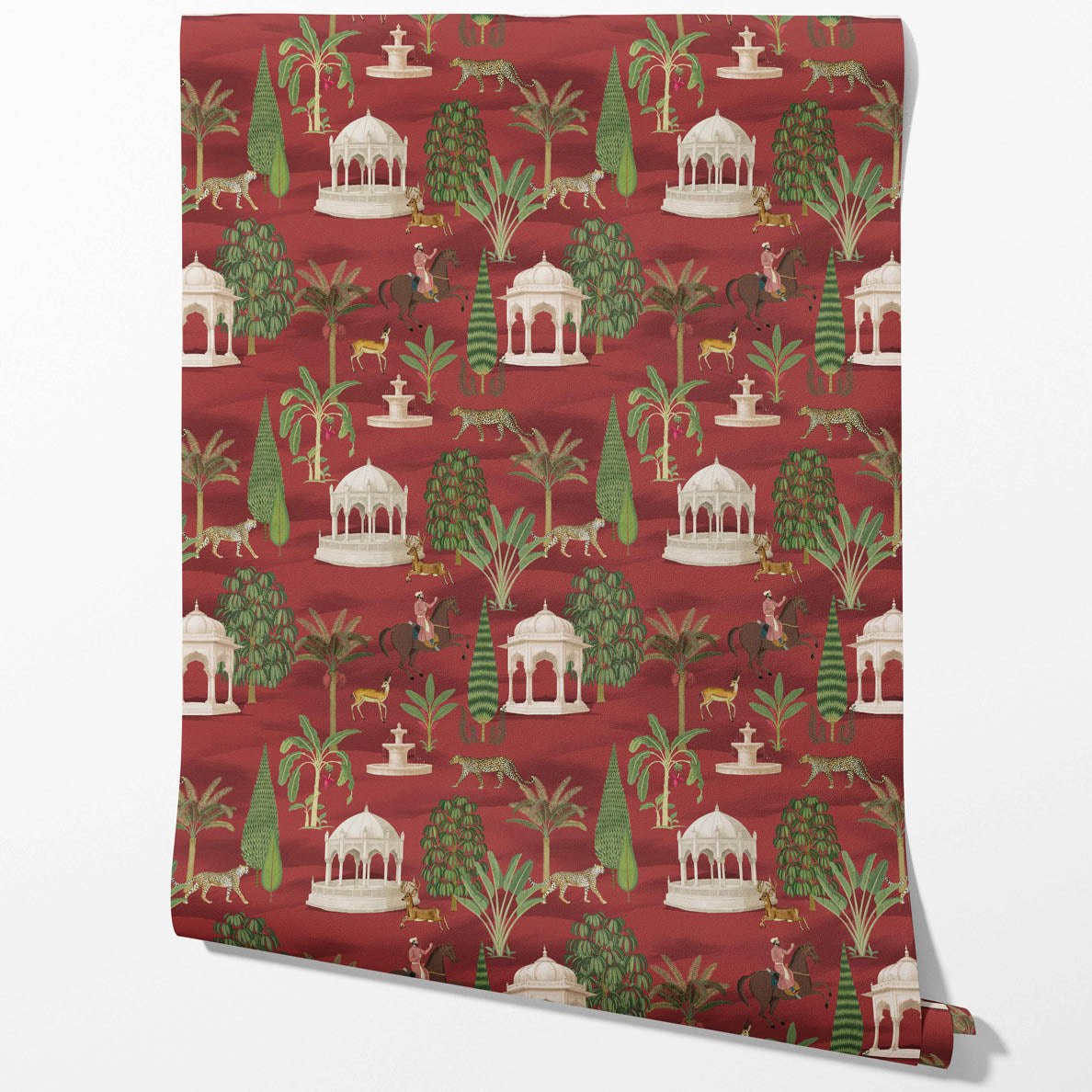 Vintage Heritage/ Ethnic Chinoiserie Kitchen Wallpaper Sample (Red/ Green/ White/ Brown)