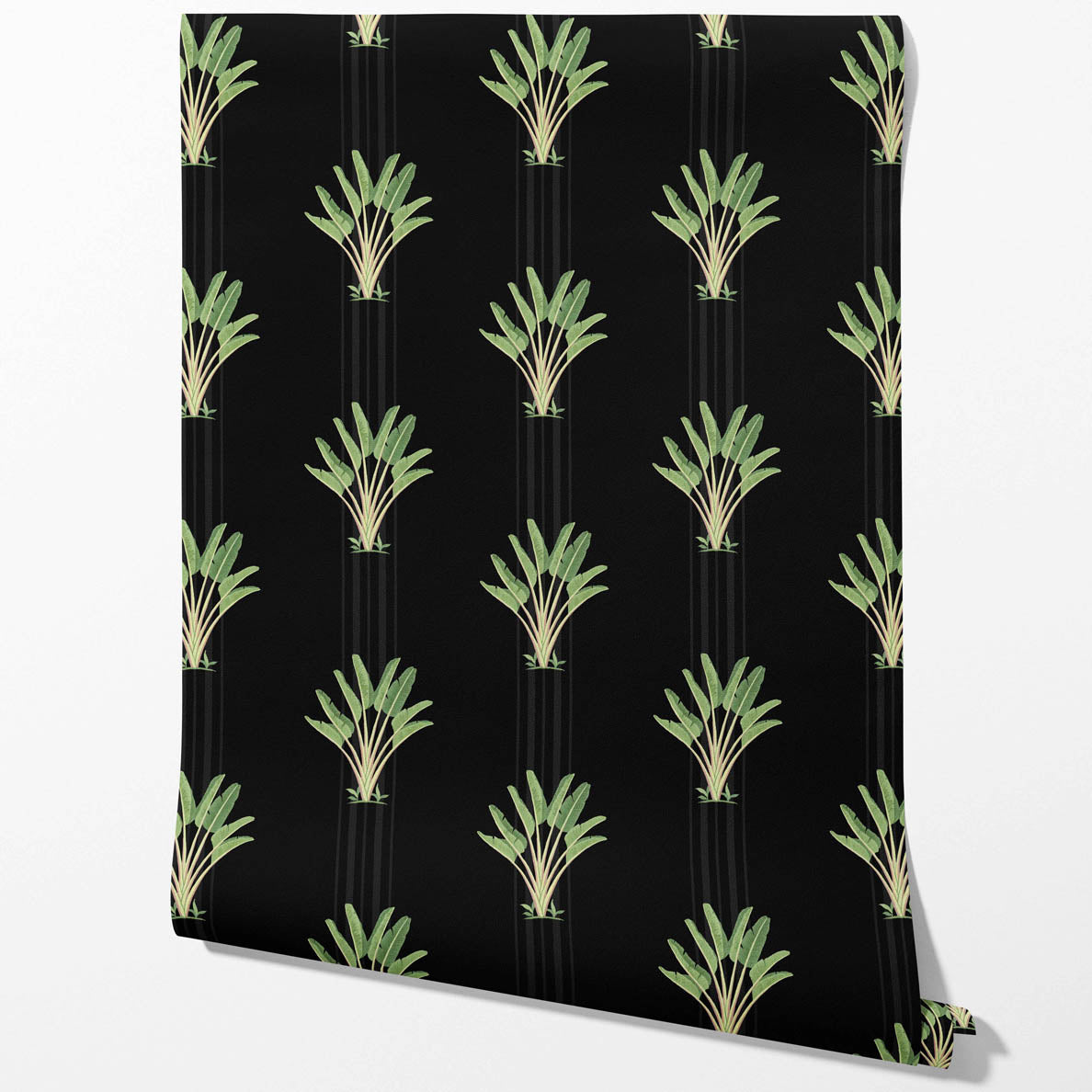 Botanical/ Floral Block Print Kitchen Wallpaper Sample (Black/ Green)