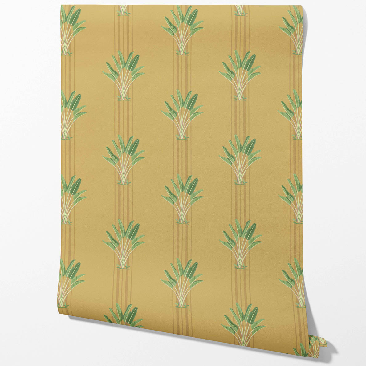 Botanical/ Floral Block Print Kitchen Wallpaper Sample (Yellow/ Green)