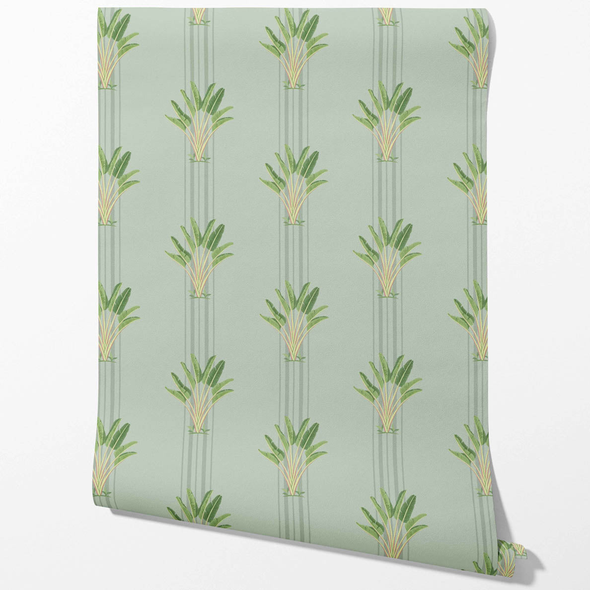 Botanical/ Floral Block Print Kitchen Wallpaper Sample (Duck Egg Blue/ Green)