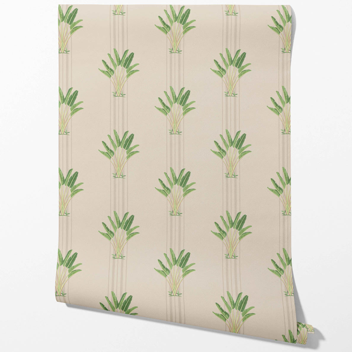 Botanical/ Floral Block Print Kitchen Wallpaper Sample (Beige/ Cream/ Green)