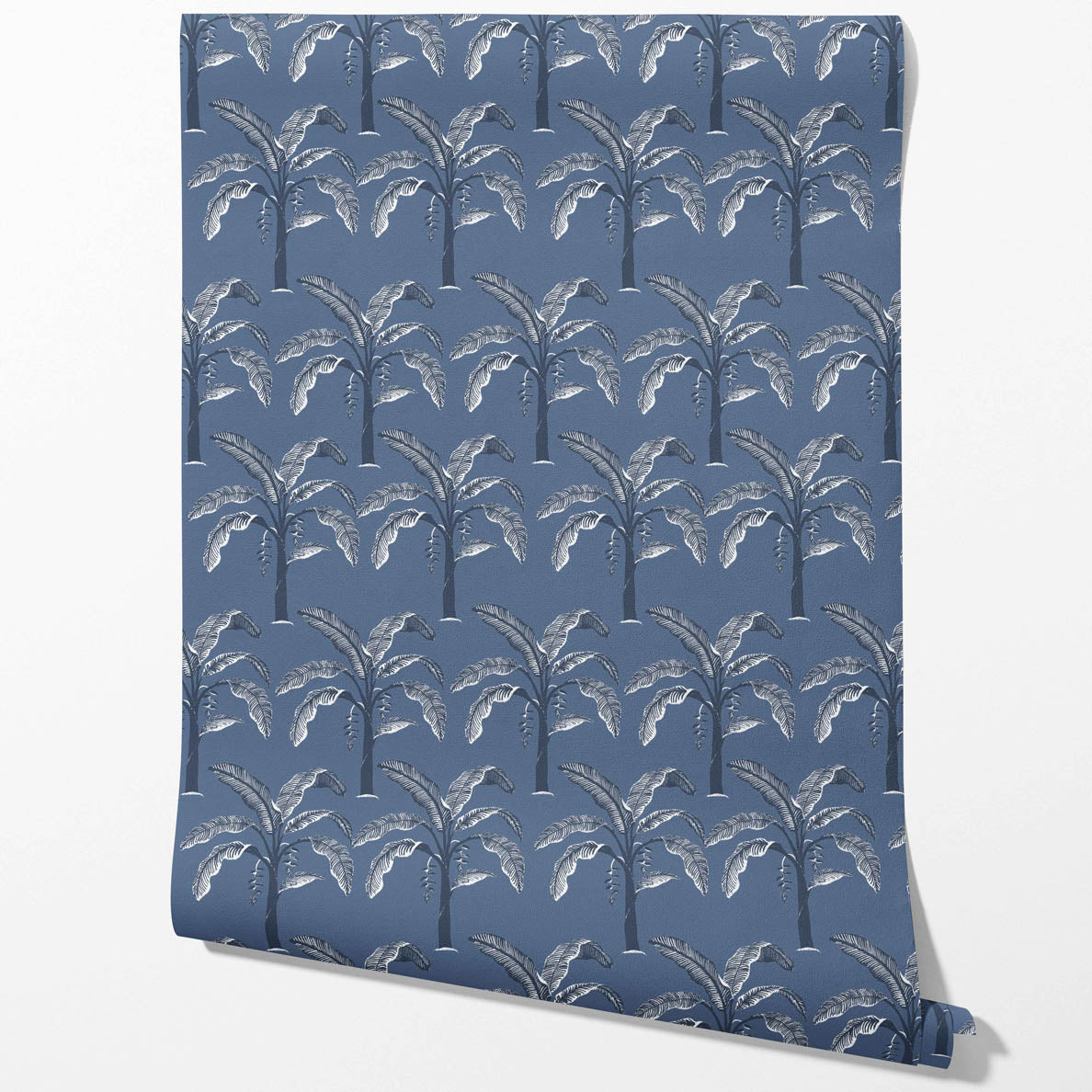 Floral/ Botanical Palm Trees Patterned Traditional Wallpaper (Navy Blue/ Gray)