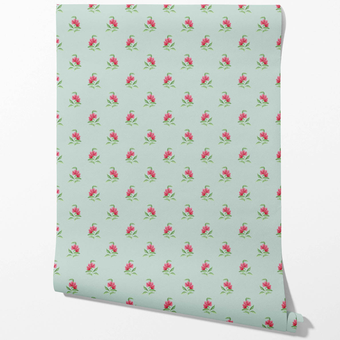 Vintage-Inspired Floral Block Print Traditional Wallpaper Sample (Blue/ Pink/ Green)