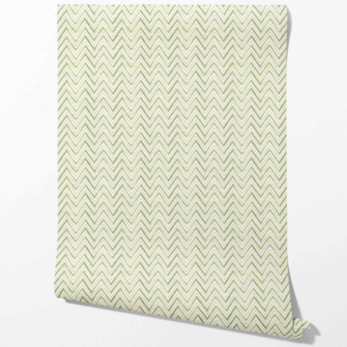 Geometric Zigzag/ Chevron Traditional Wallpaper (Green/ Yellow)