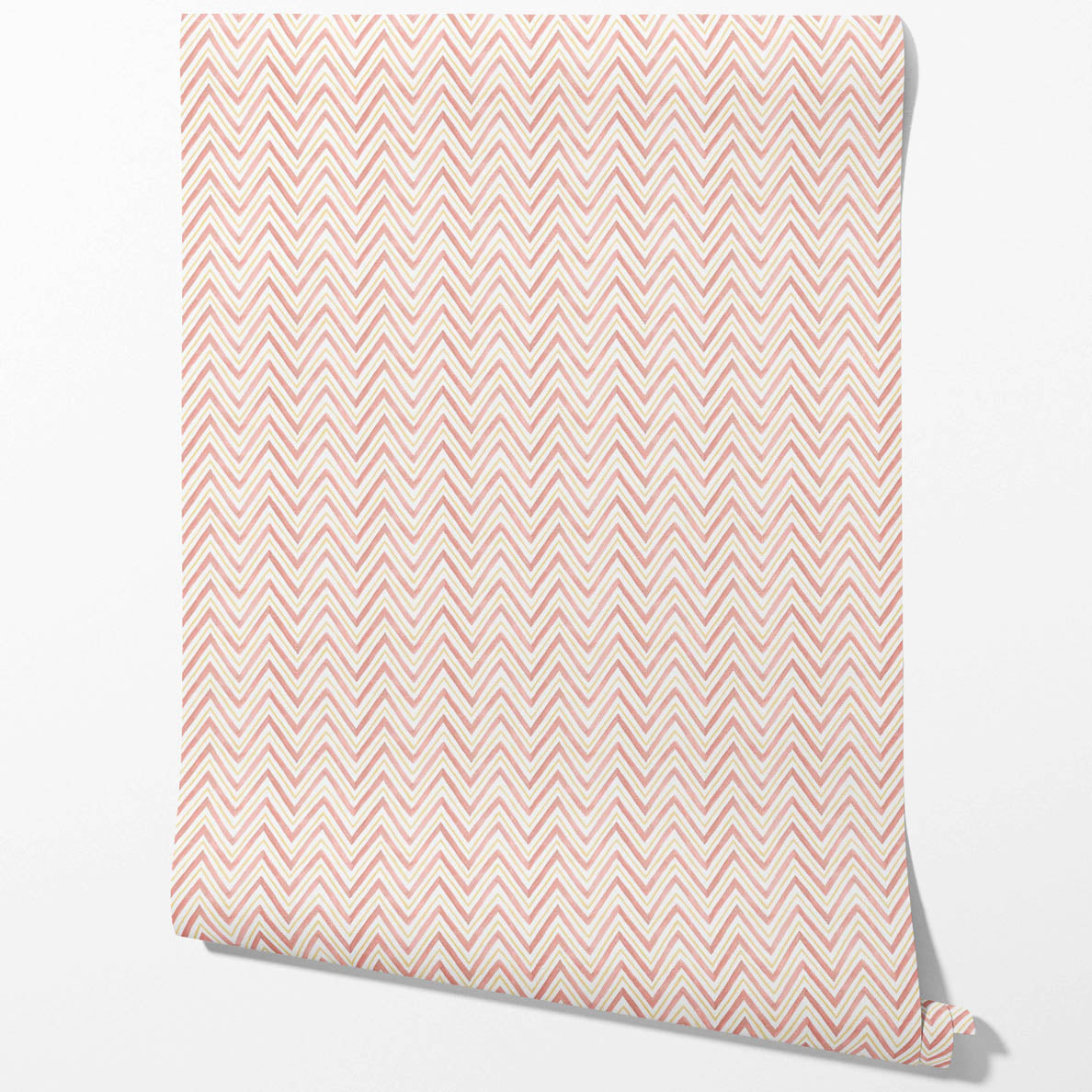 Geometric Zigzag/ Chevron Traditional Wallpaper (Pink/ Yellow)