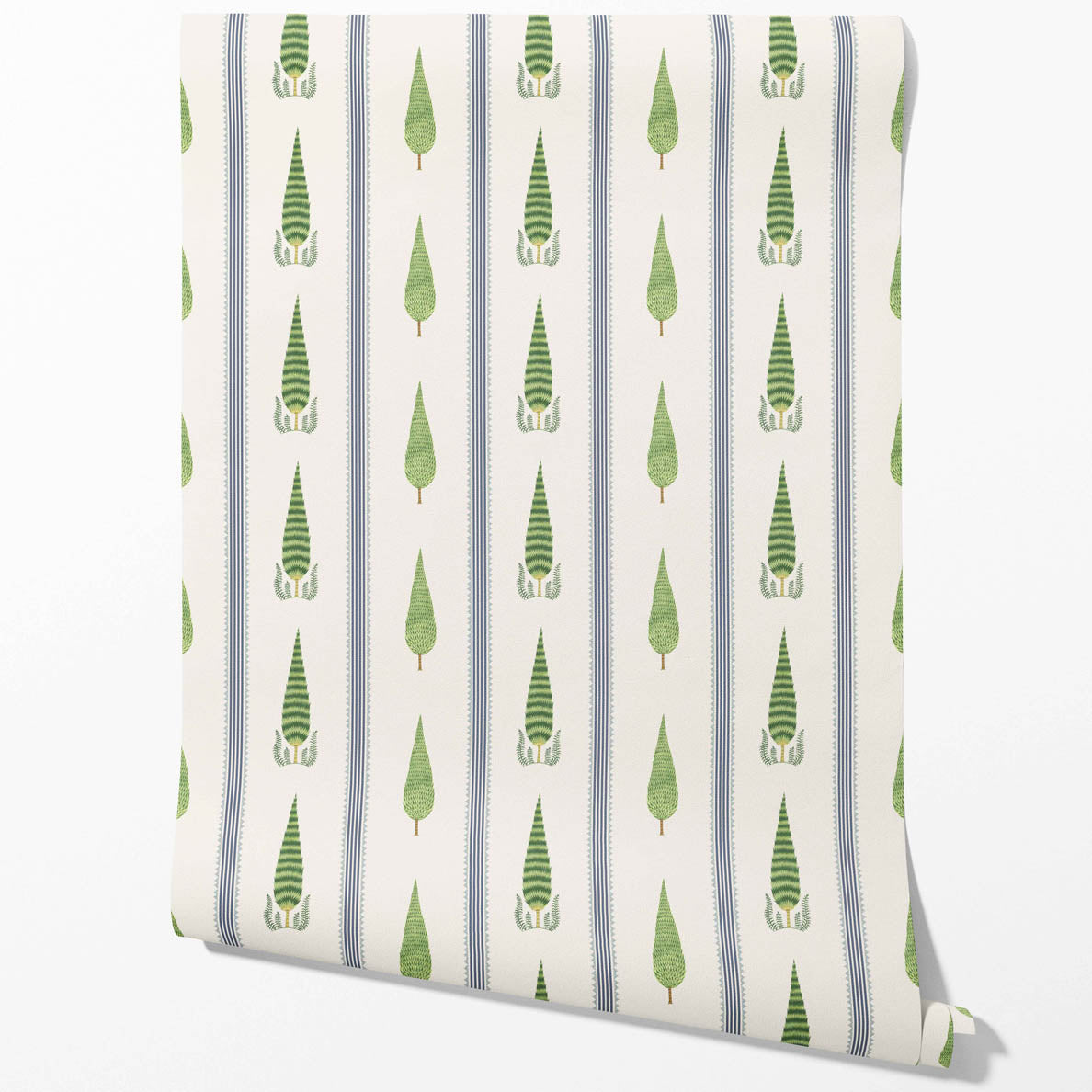 Modern Floral/ Botanical Leaf Print Traditional Wallpaper Sample (Green/ White/ Blue)