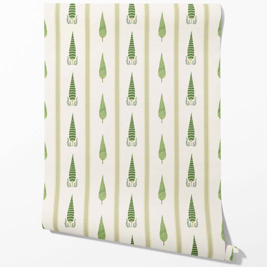 Modern Floral/ Botanical Leaf Print Traditional Wallpaper Sample (Green/ White)