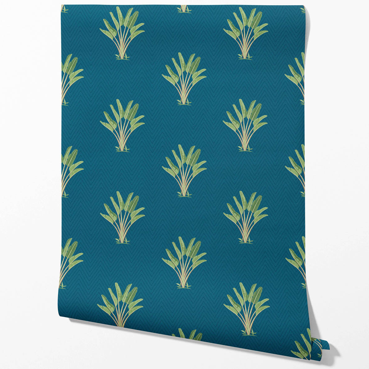 Botanical/ Floral Block Print Kitchen Wallpaper Sample (Teal Blue/ Green)