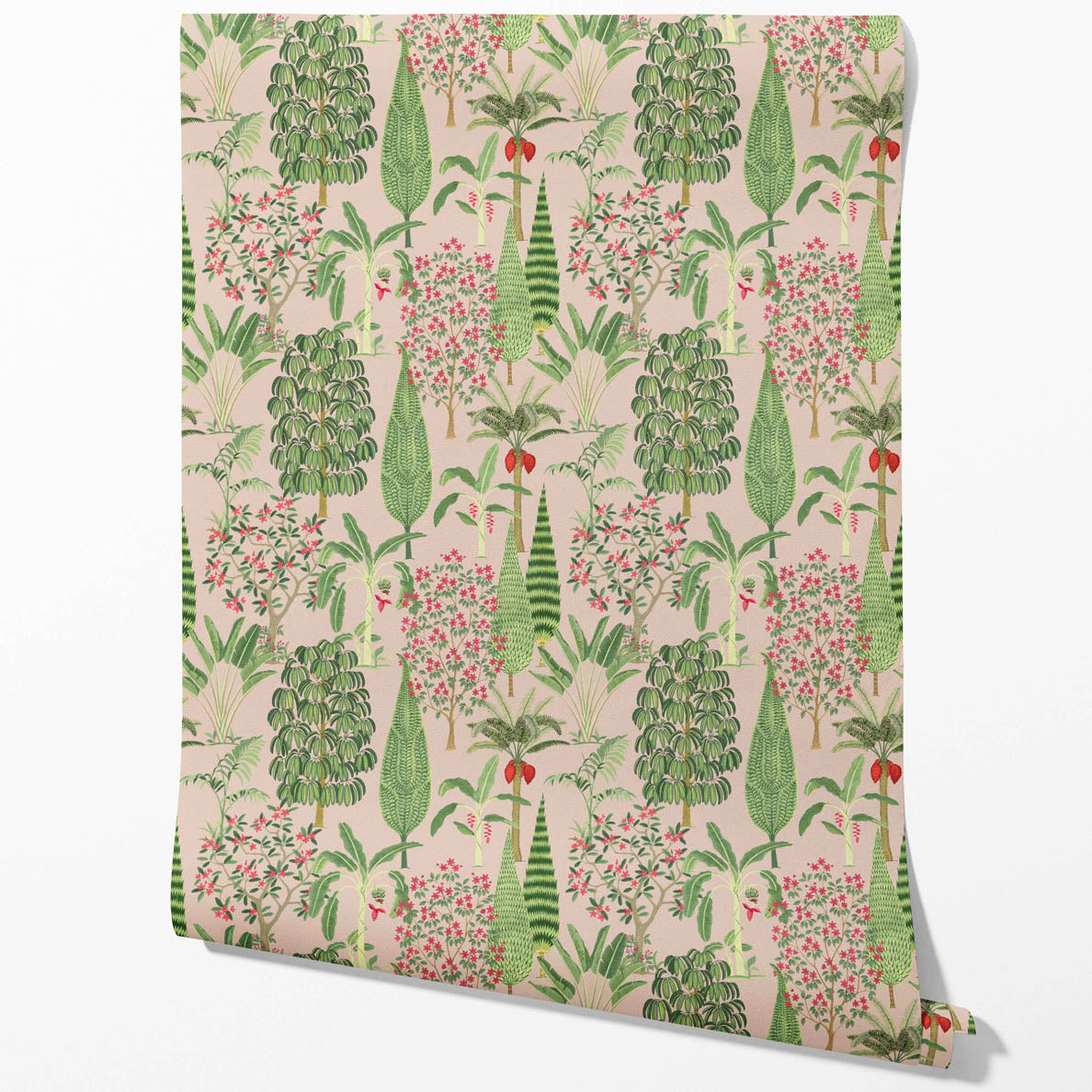 Tropical Floral/ Botanical Kitchen Wallpaper Sample (Pink/ Green/ Red)