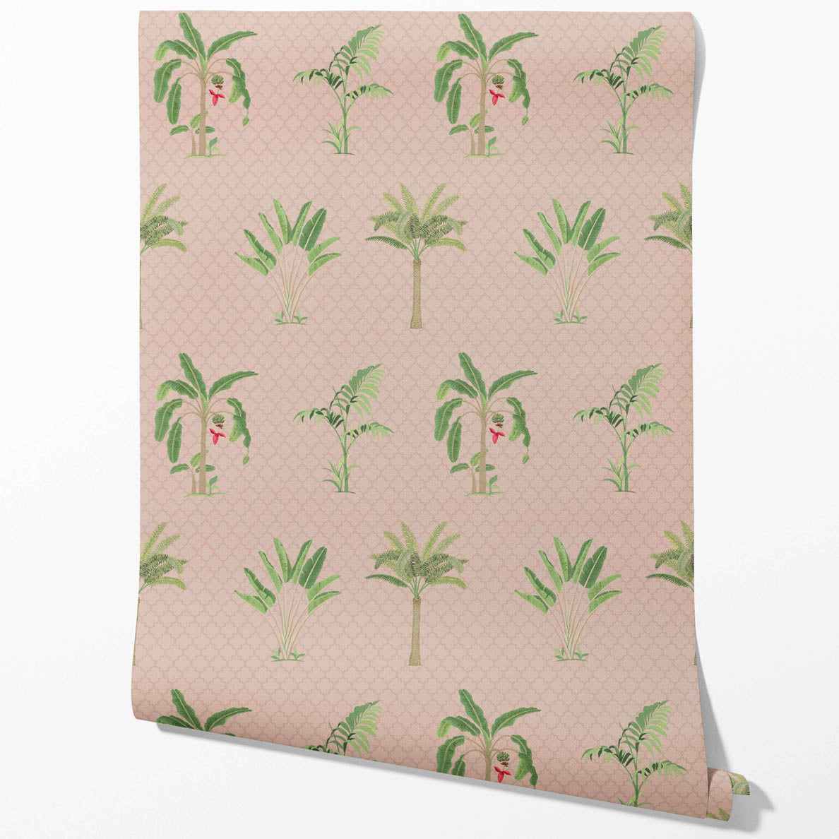 Botanical/ Floral Block Print Kitchen Wallpaper Sample (Pink/ Green/ Red)