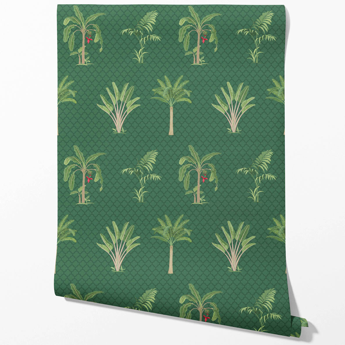 Botanical/ Floral Block Print Kitchen Wallpaper Sample (Emerald Green)