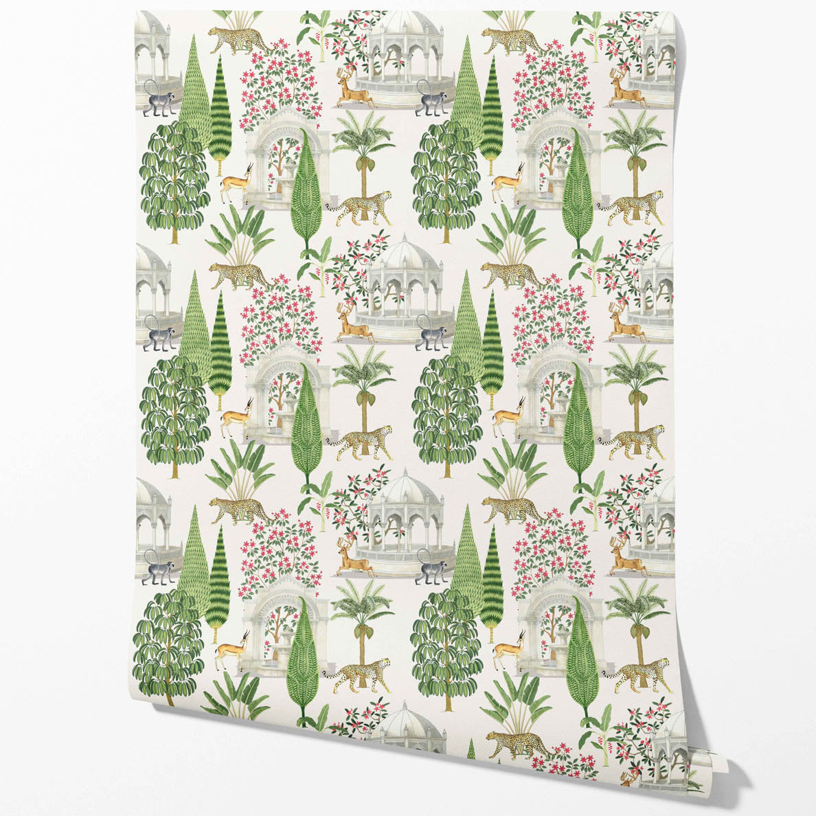 Vintage Heritage/ Ethnic Chinoiserie Kitchen Wallpaper Sample (White/ Green/ Pink/ Tan)