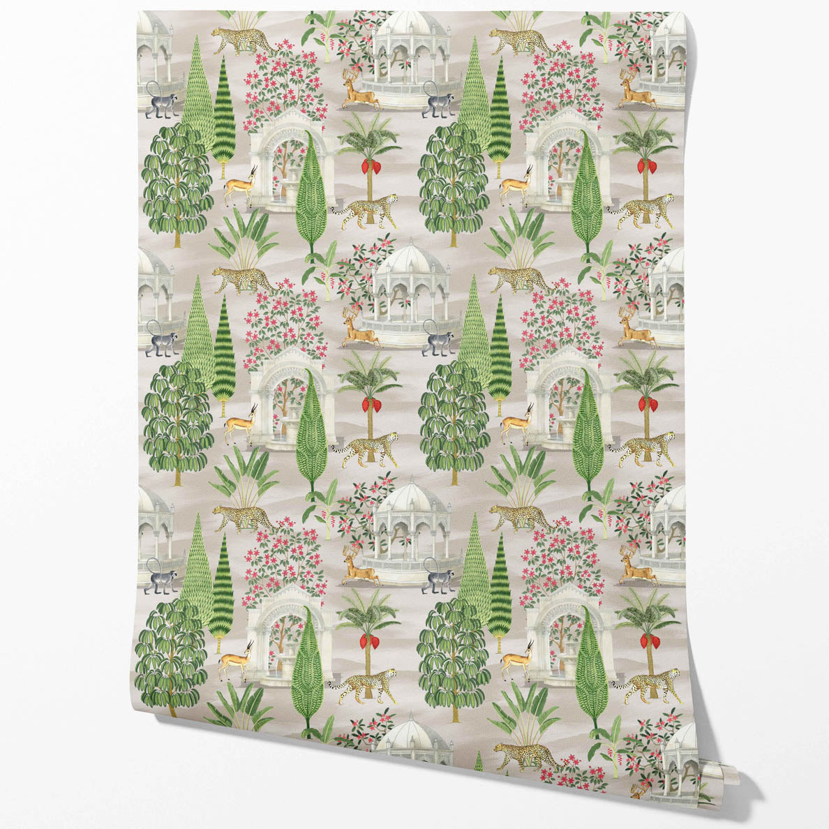 Vintage Heritage/ Ethnic Chinoiserie Kitchen Wallpaper (White/ Green/ Pink/ Tan/ Red)