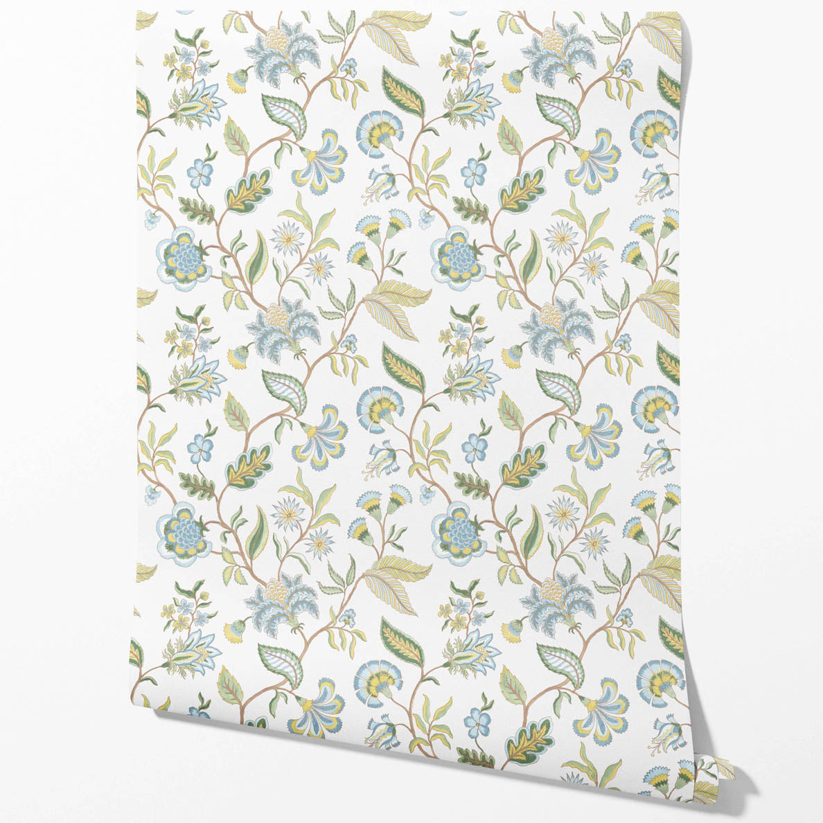 Botanical/ Floral Chinoiserie Traditional Wallpaper Sample (Blue/ Green/ Yellow)