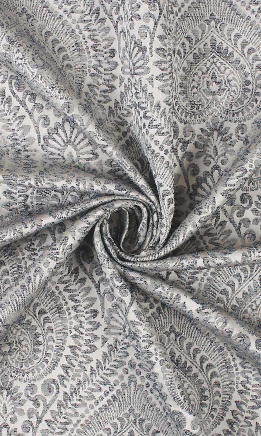 Textured Floral Fabric Material By the Yard (Grey/ Deep Blue)