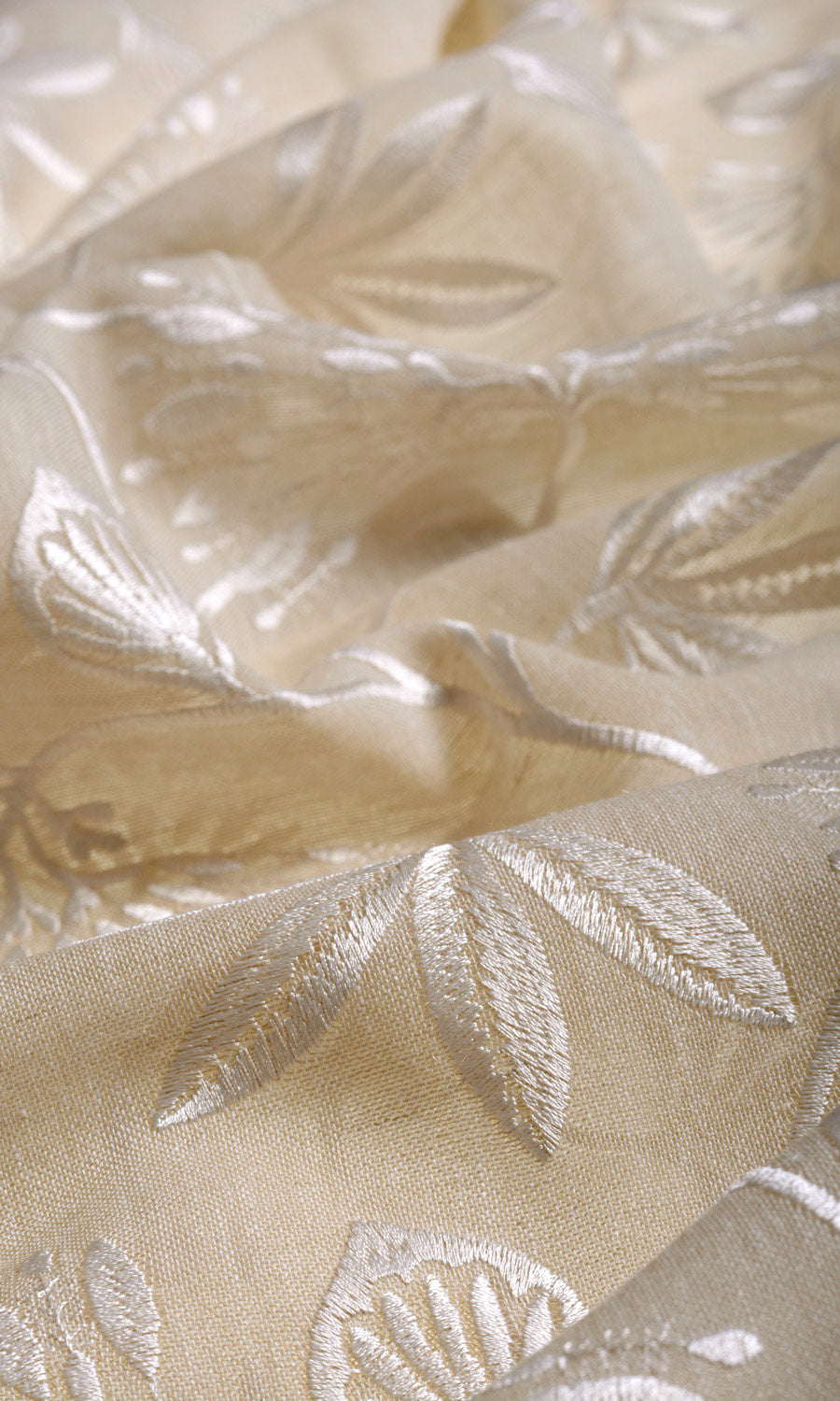 Floral Semi Sheer Fabric By the Yard for Curtains & Drapes (Wheat Beige/ White)