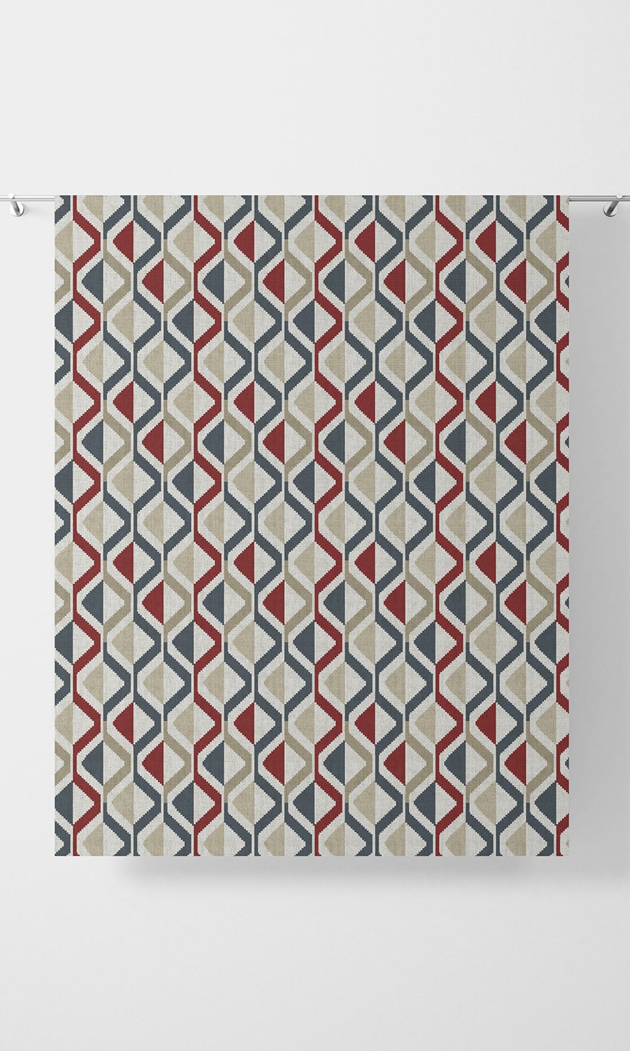Zig-Zag Striped Home Décor Fabric By the Metre (Red/ Blue/ Beige)