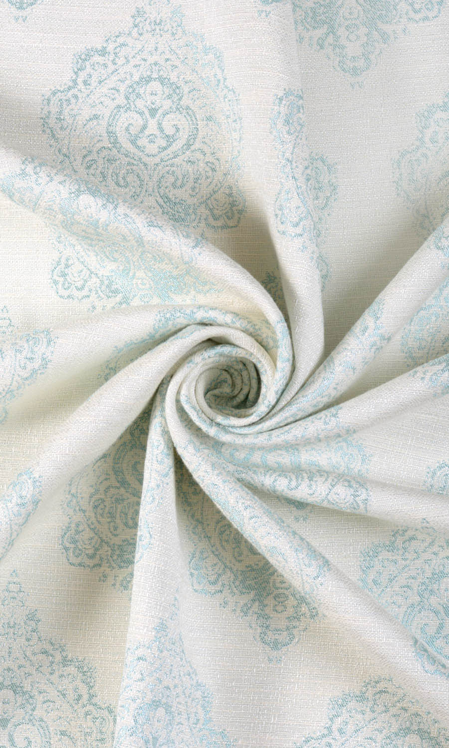 Damask Poly-Cotton Fabric Material By the Yard (White/ Blue)