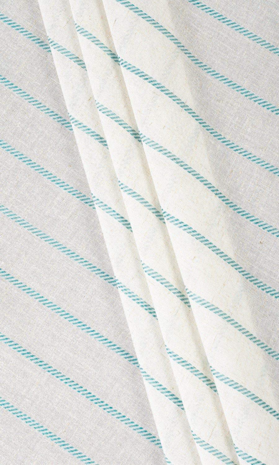 Striped Sheer Home Textile Fabric Material By the Yard (White/ Turquoise Blue)