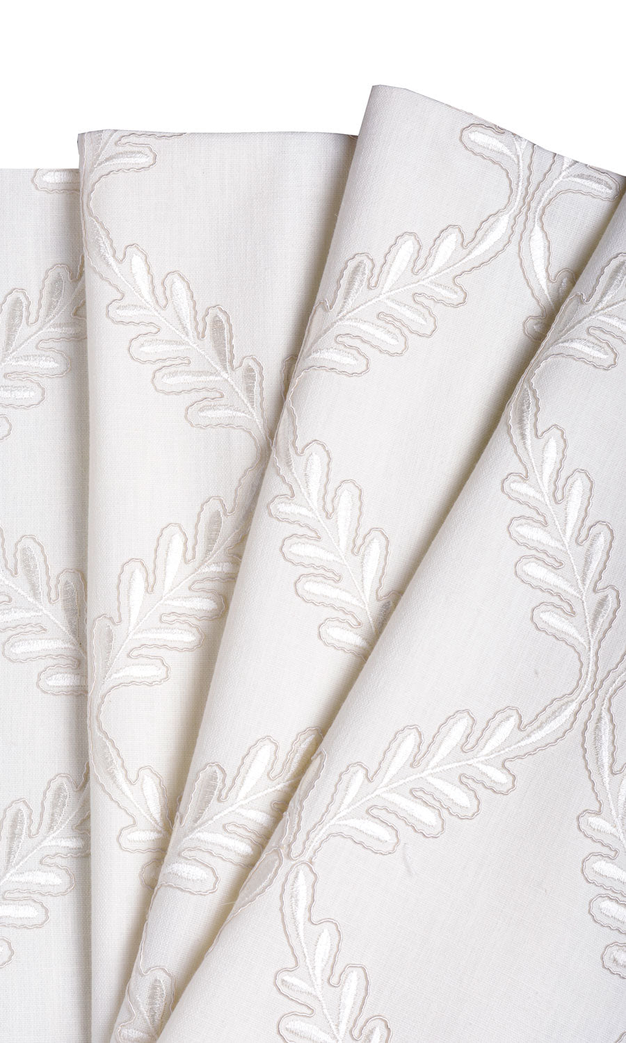 Poly-Linen Embroidered Fabric By the Yard for Curtains & Drapes (White/ Cream)
