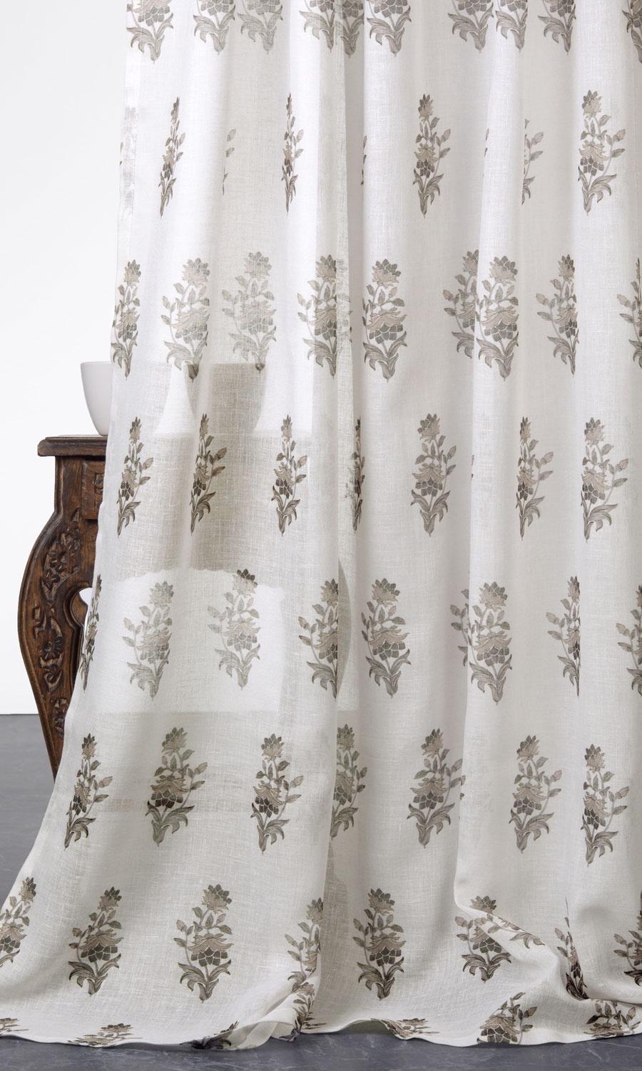Sheer Floral Home Décor Fabric By the Yard (White/ Greige)