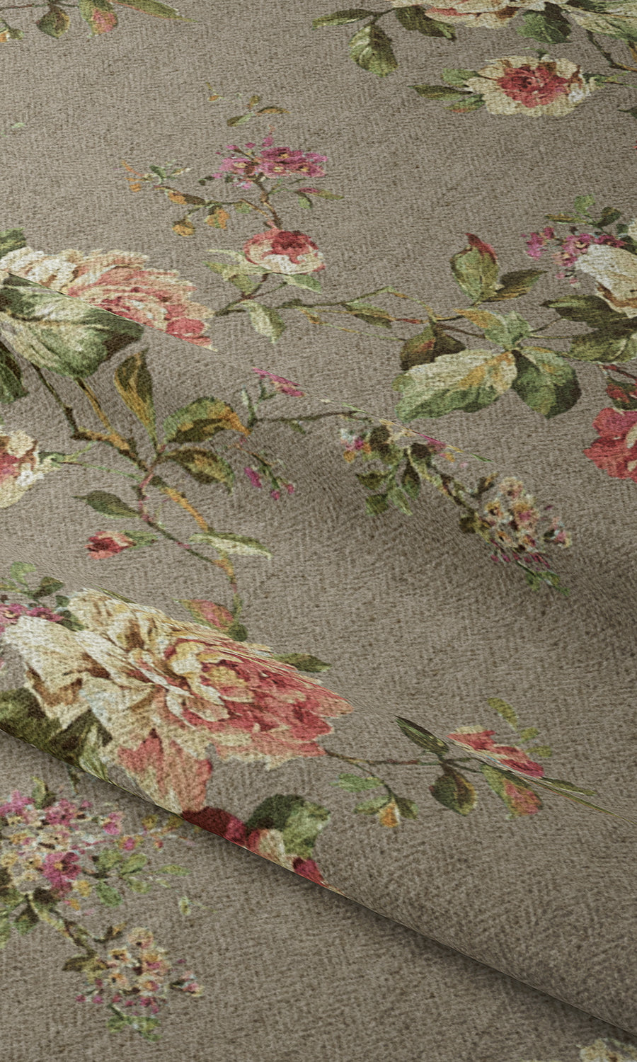 Floral Country Free Fabric Material Sample (Grey/ Green/ Pink)