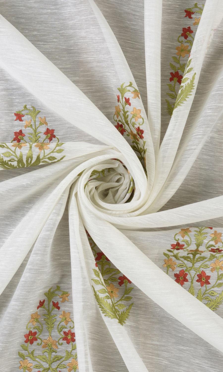 Sheer Floral Paisley Home Textile Fabric Material By the Yard (Cream/ Green/ Red/ Orange)