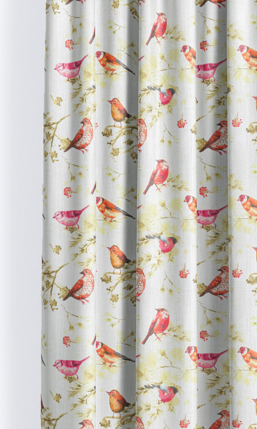 Bird-Print Cotton Home Décor Fabric By the Yard (Orange/ Pink/ White)