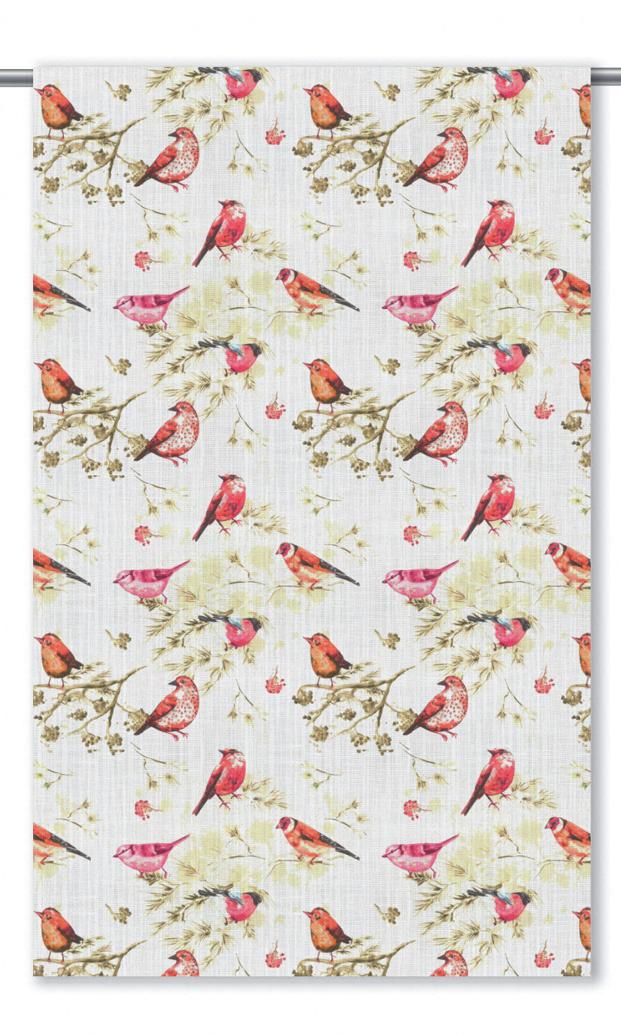 Bird-Print Cotton Window Treatments Fabric By the Yard (Orange/ Pink/ White)