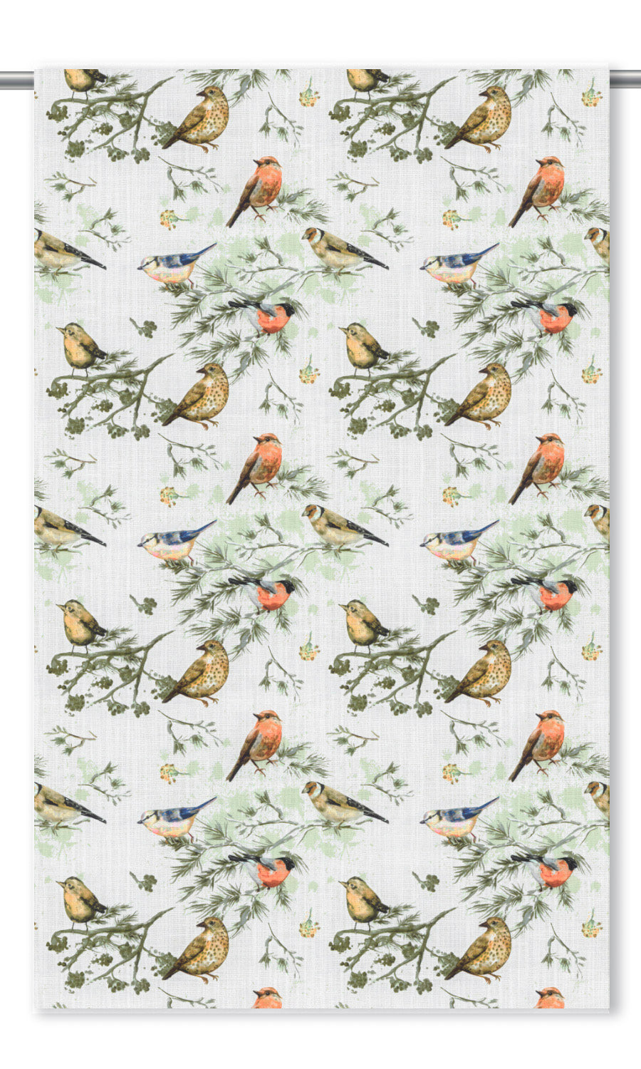 Bird-Print Cotton Window Treatments Fabric Sample (Yellow/ Orange/ White)
