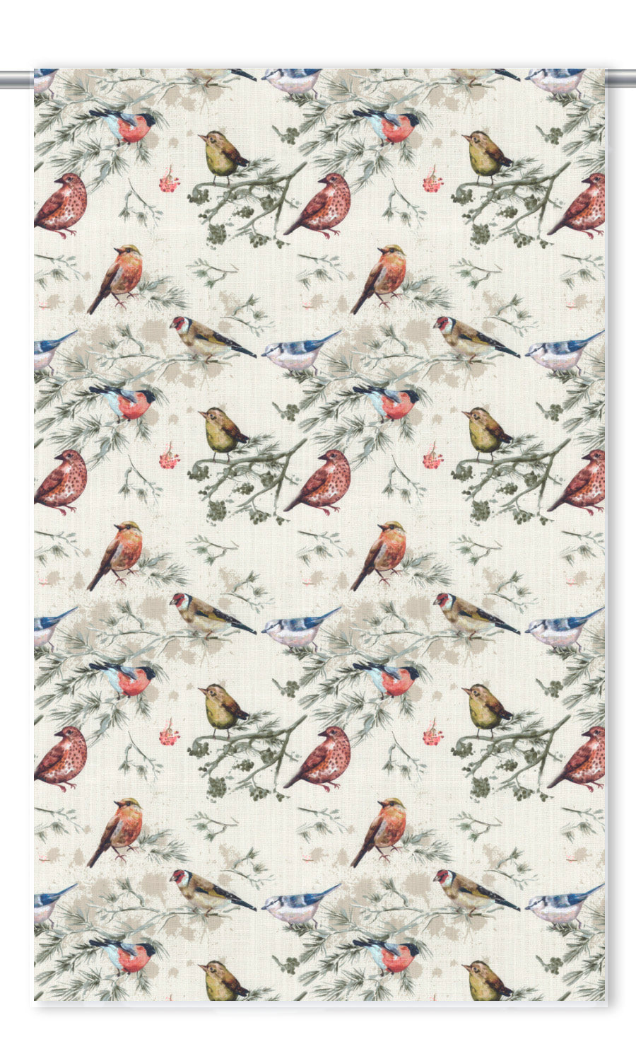 Bird-Print Cotton Window Treatments Fabric By the Yard (Red/ Gray/ Blue/ Beige)
